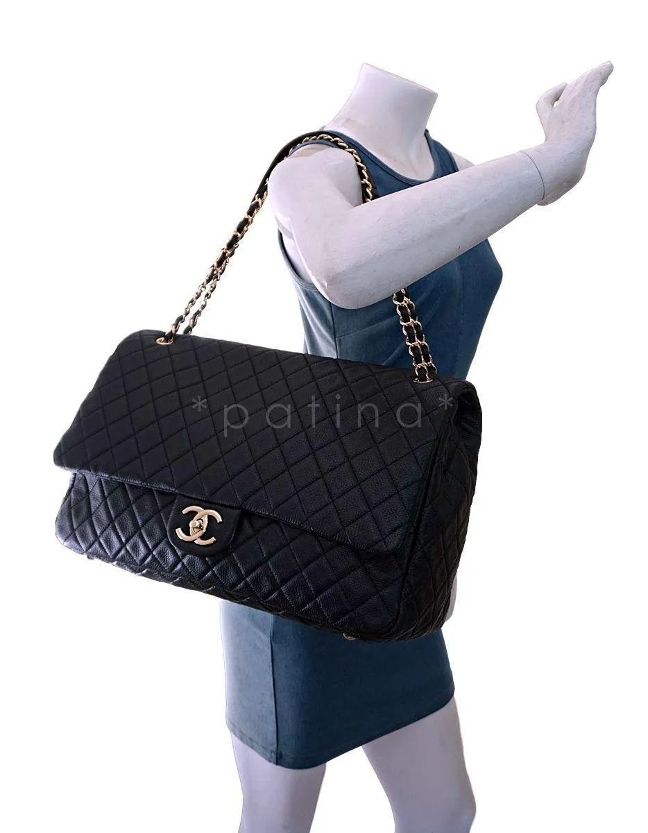 17S Chanel Black Ltd Airlines Runway Travel XXL Classic Flap Bag GHW