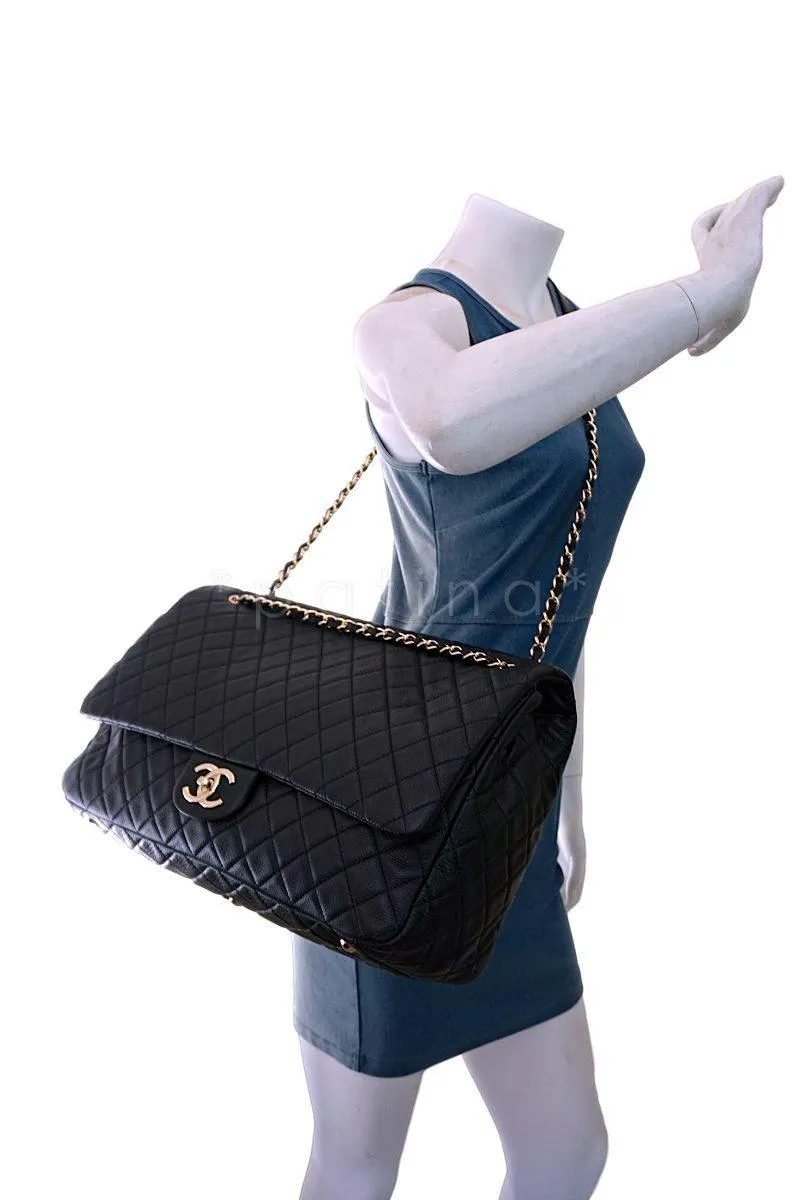 17S Chanel Black Ltd Airlines Runway Travel XXL Classic Flap Bag GHW