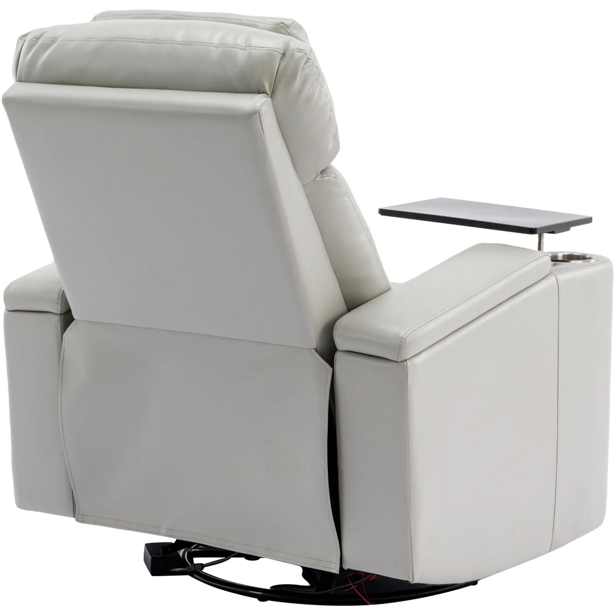 270° Power Swivel Recliner,Home Theater Seating With Hidden Arm Storage and  LED Light Strip,Cup Holder,360° Swivel Tray Table,and Cell Phone Holder,Soft Living Room Chair,Grey