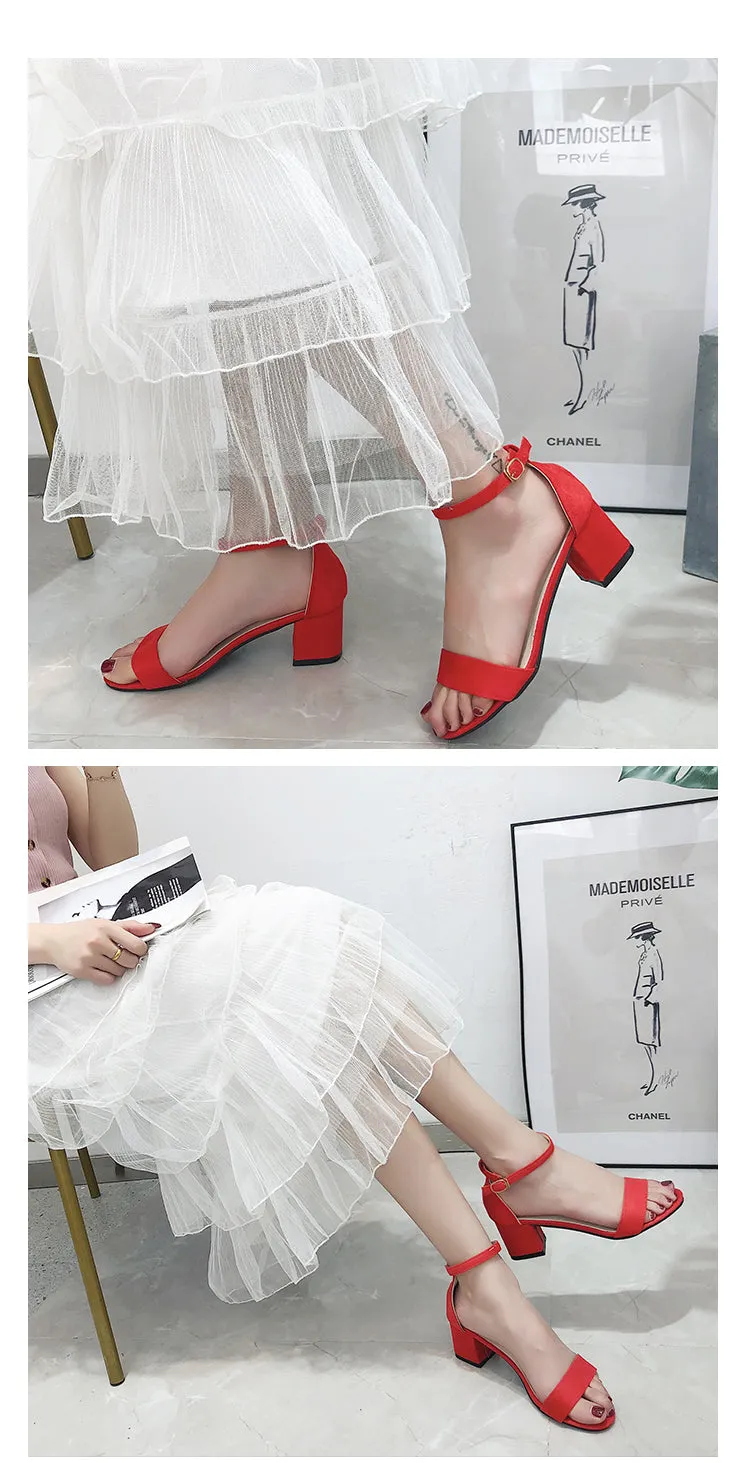 (35-45) Women's Big Size Open Toe Ankle Straps Heels Shoes