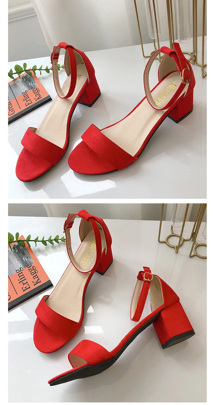 (35-45) Women's Big Size Open Toe Ankle Straps Heels Shoes