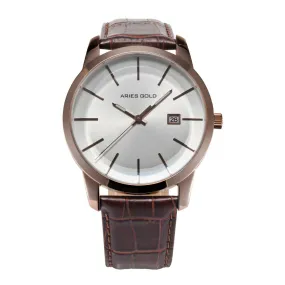ARIES GOLD URBAN ENERGY ROSE GOLD STAINLESS STEEL G 639M RG-ROSE BROWN LEATHER STRAP MEN'S WATCH