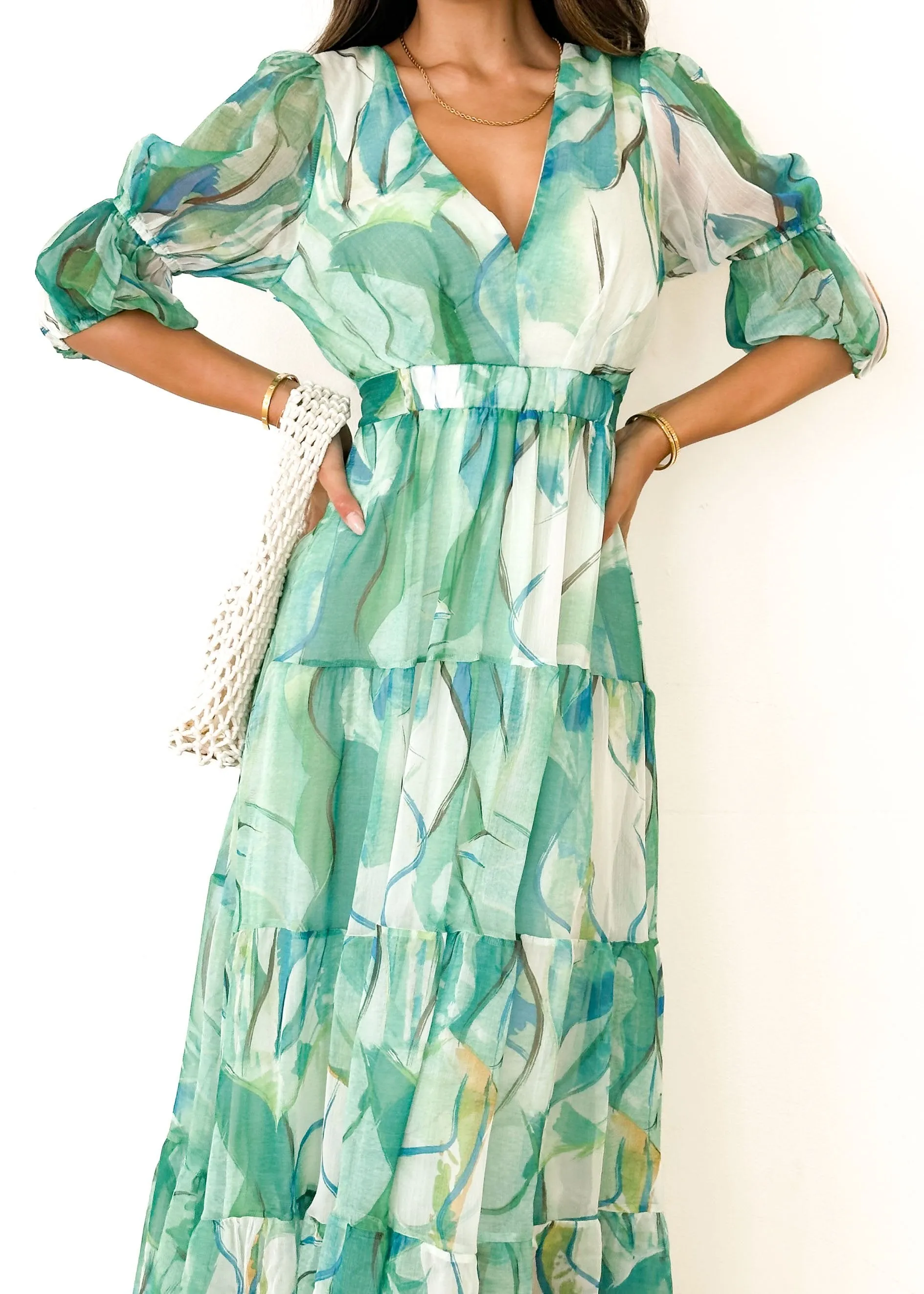 Armella Maxi Dress - Green Watercolour