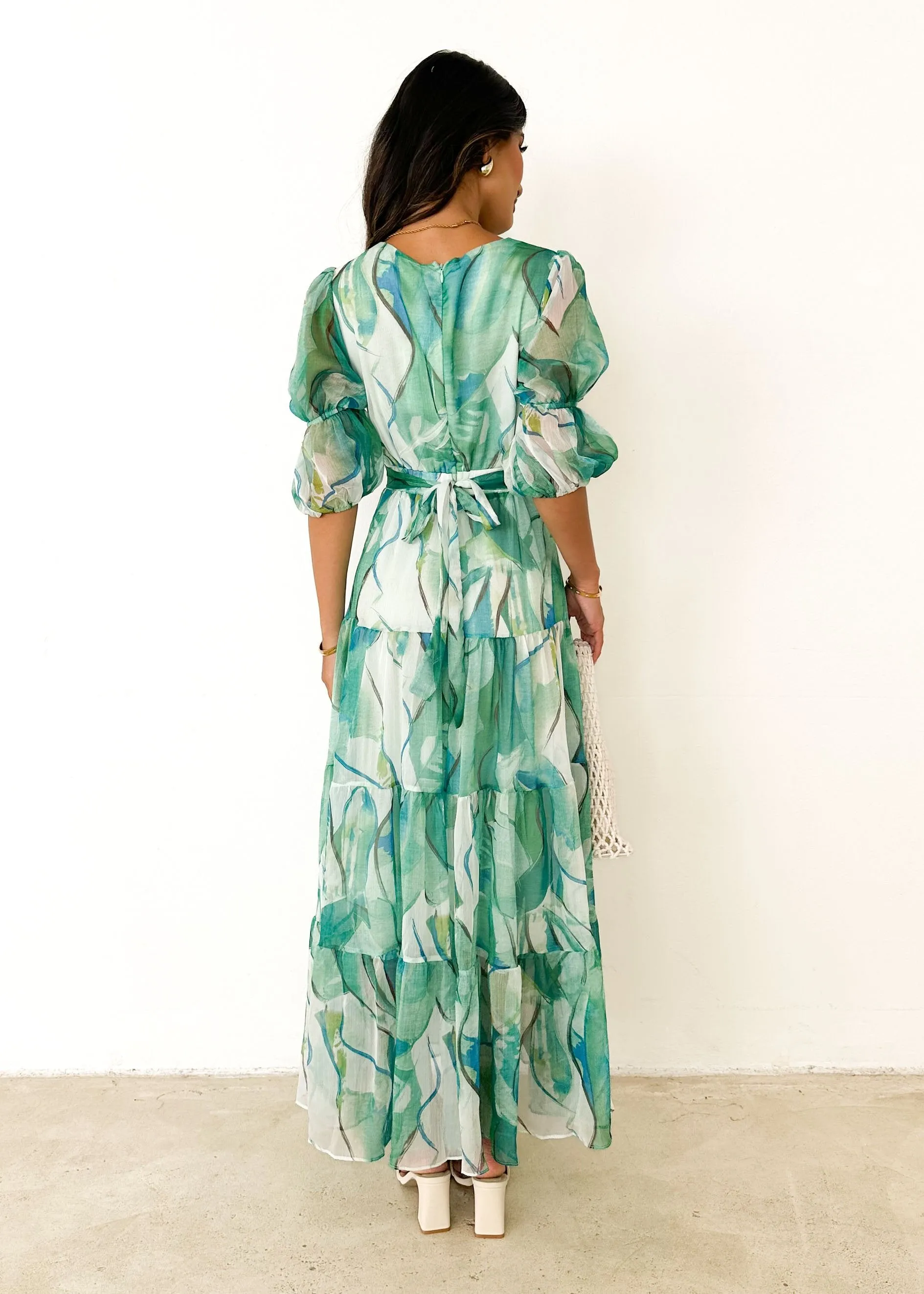 Armella Maxi Dress - Green Watercolour