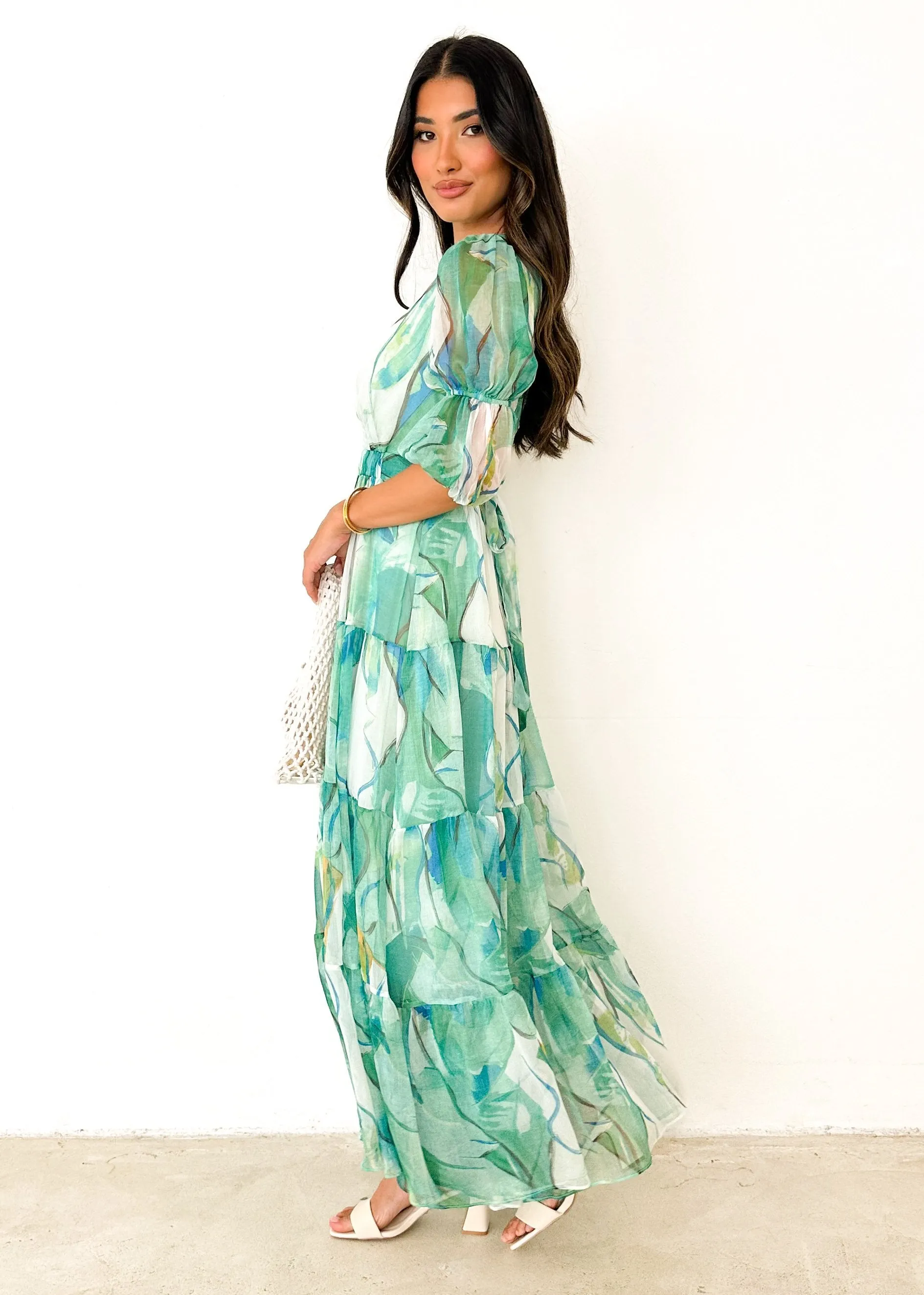 Armella Maxi Dress - Green Watercolour