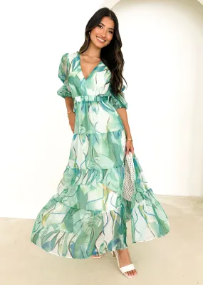 Armella Maxi Dress - Green Watercolour