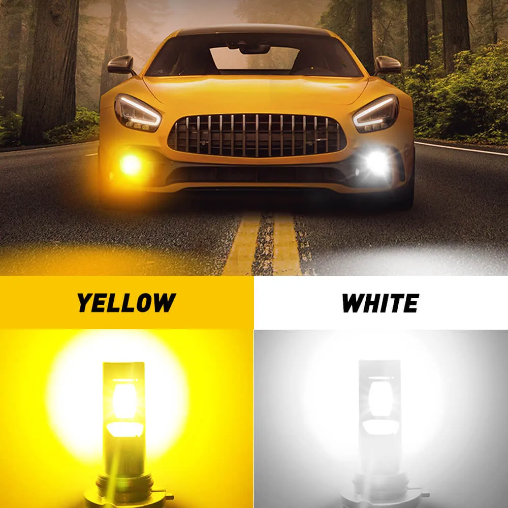 AUXITO H11 H8 H9 LED Fog Light Bulb 300% Brighter Fanless, 6000K White/3000K Golden Yellow CSP LED Chips, 18W Per Set