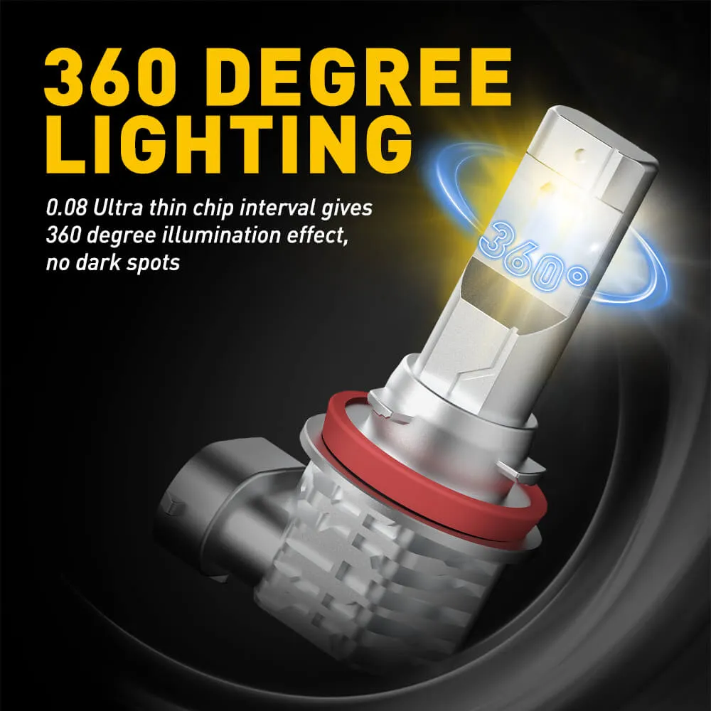 AUXITO H11 H8 H9 LED Fog Light Bulb 300% Brighter Fanless, 6000K White/3000K Golden Yellow CSP LED Chips, 18W Per Set