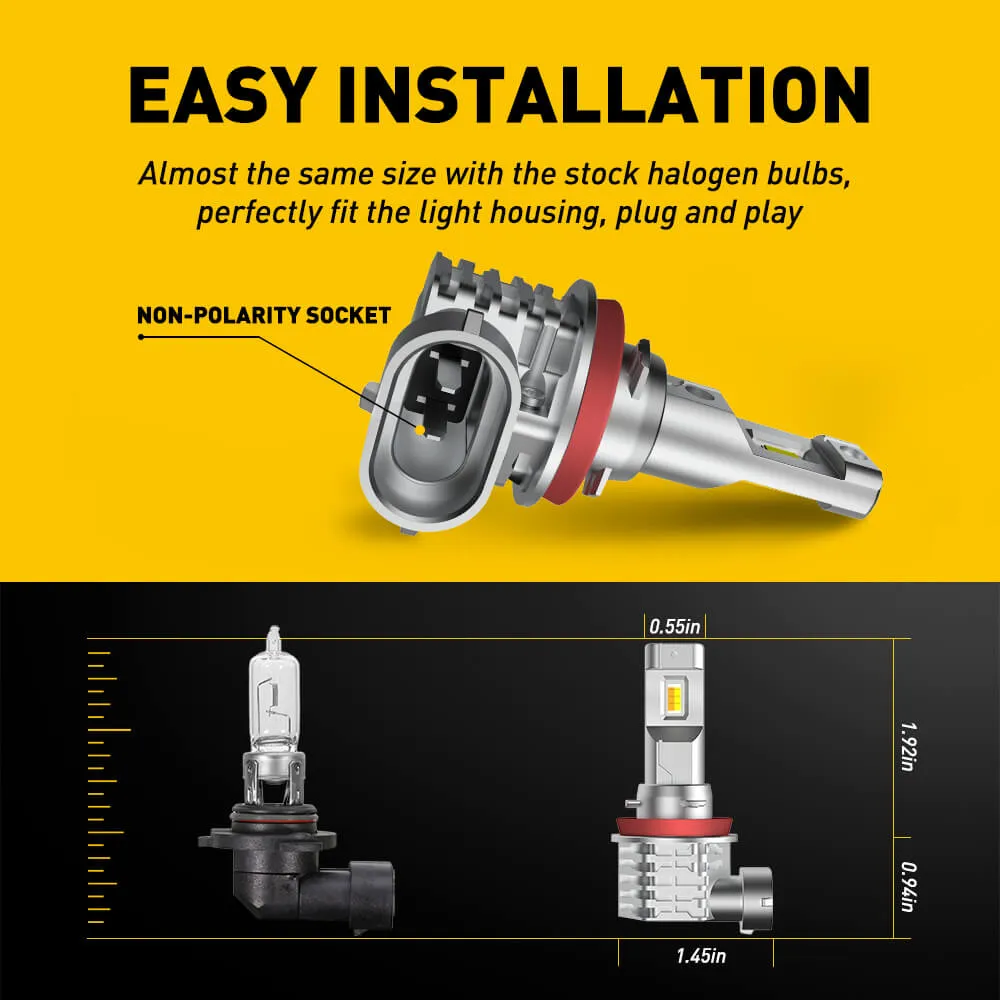 AUXITO H11 H8 H9 LED Fog Light Bulb 300% Brighter Fanless, 6000K White/3000K Golden Yellow CSP LED Chips, 18W Per Set