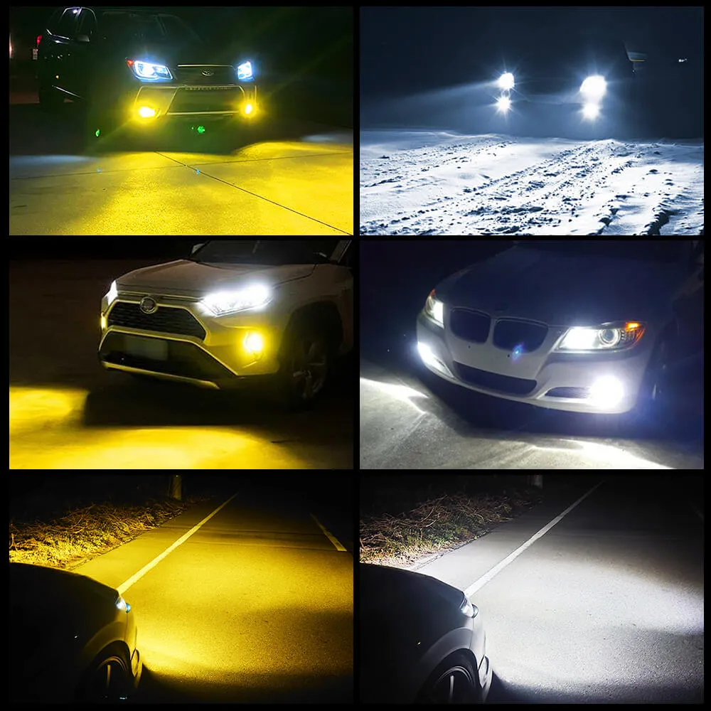 AUXITO H11 H8 H9 LED Fog Light Bulb 300% Brighter Fanless, 6000K White/3000K Golden Yellow CSP LED Chips, 18W Per Set