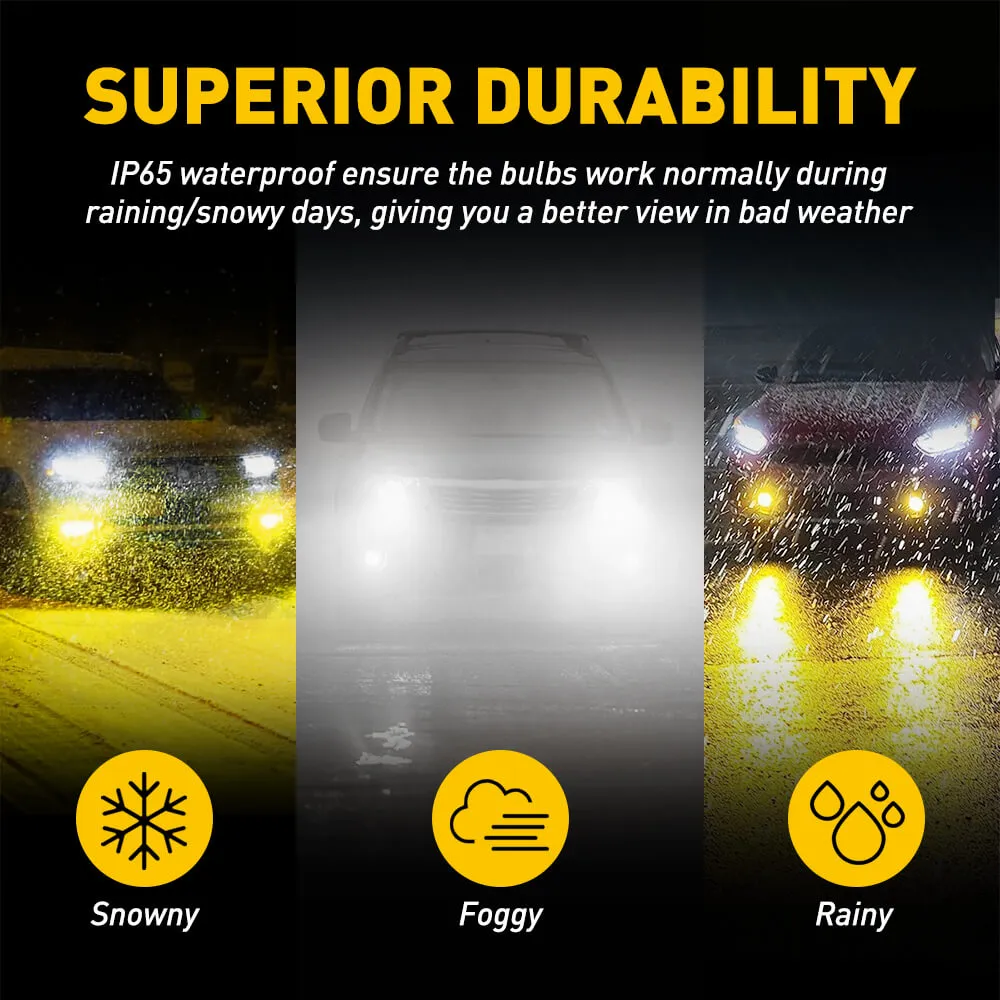AUXITO H11 H8 H9 LED Fog Light Bulb 300% Brighter Fanless, 6000K White/3000K Golden Yellow CSP LED Chips, 18W Per Set