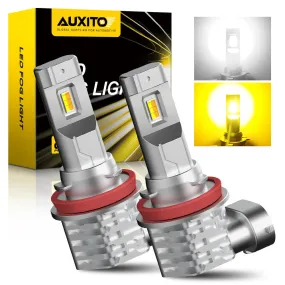 AUXITO H11 H8 H9 LED Fog Light Bulb 300% Brighter Fanless, 6000K White/3000K Golden Yellow CSP LED Chips, 18W Per Set