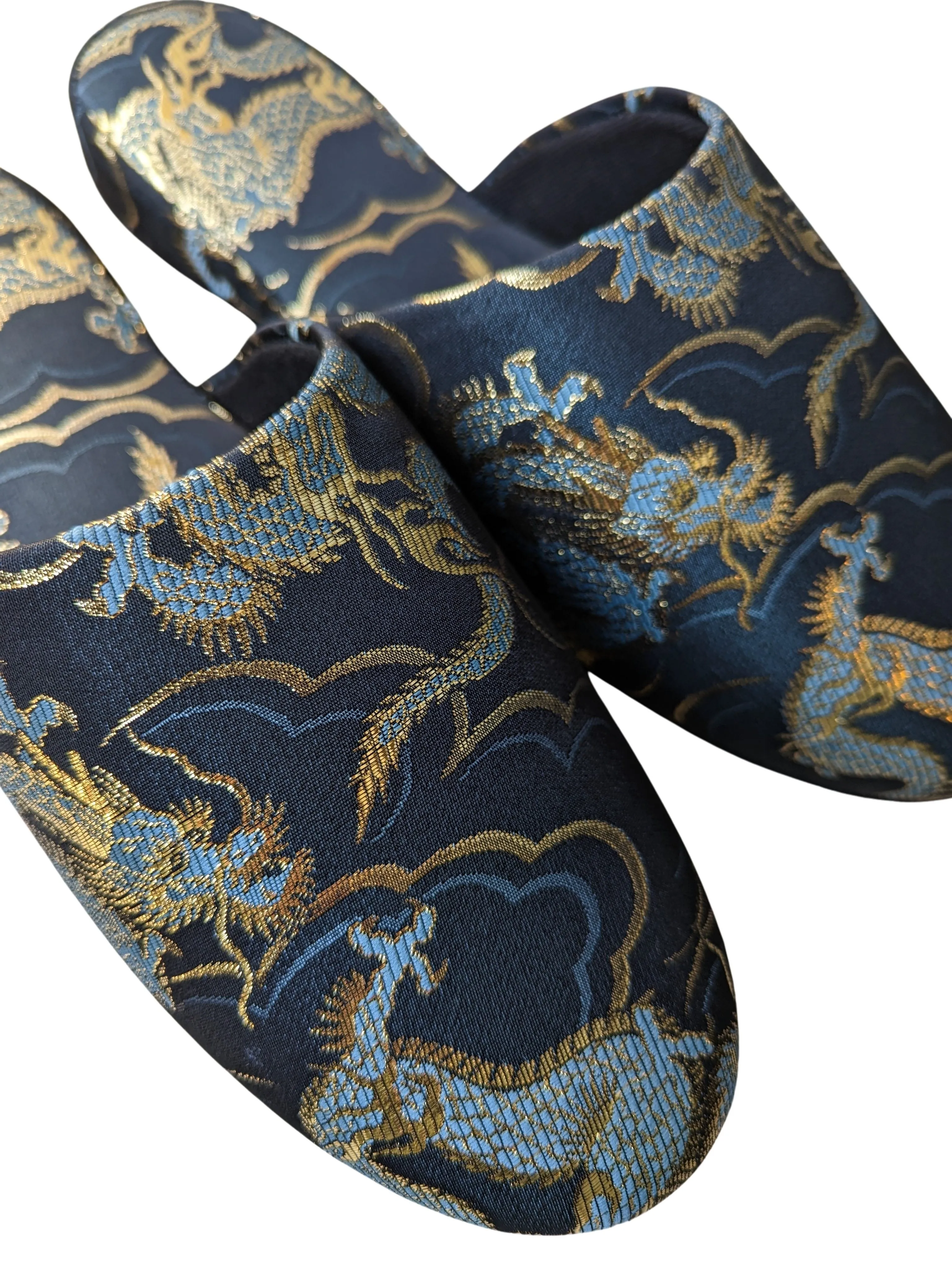 Azure Dragon Slippers [Black wool felt sole]
