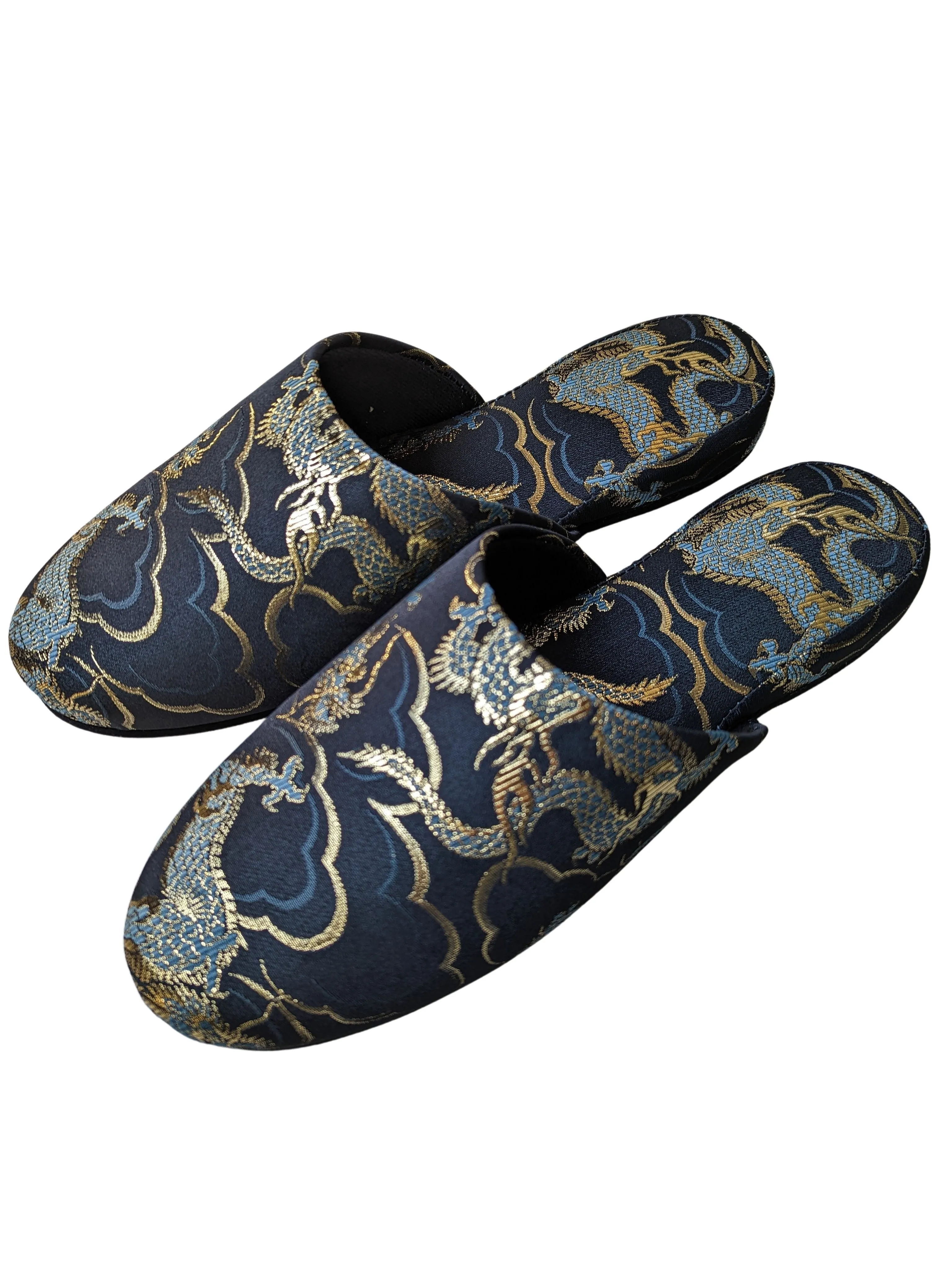 Azure Dragon Slippers [Black wool felt sole]
