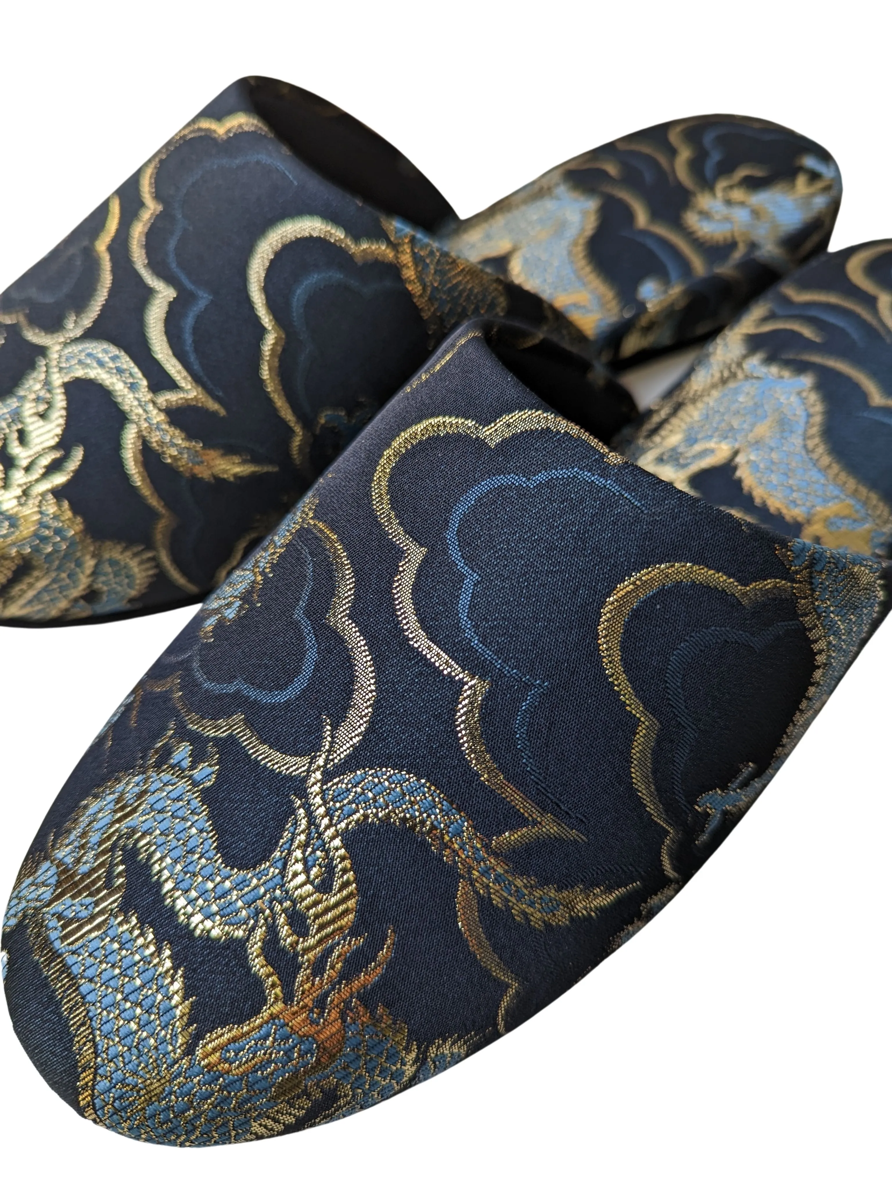 Azure Dragon Slippers [Black wool felt sole]