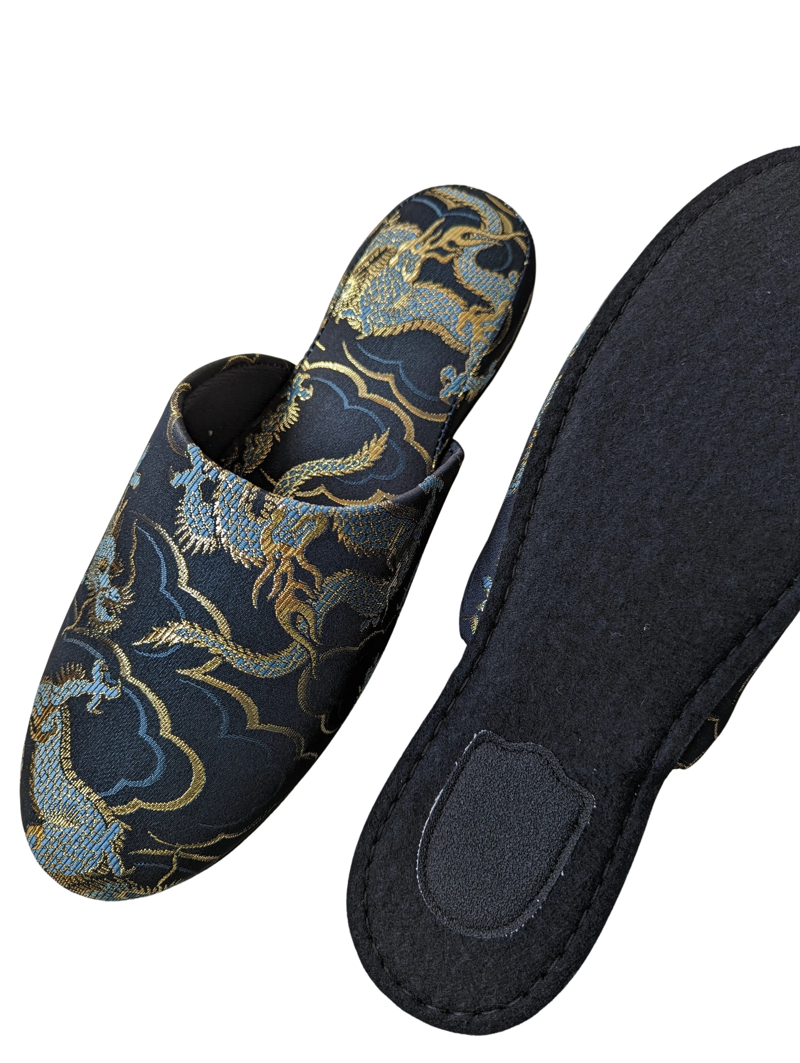 Azure Dragon Slippers [Black wool felt sole]