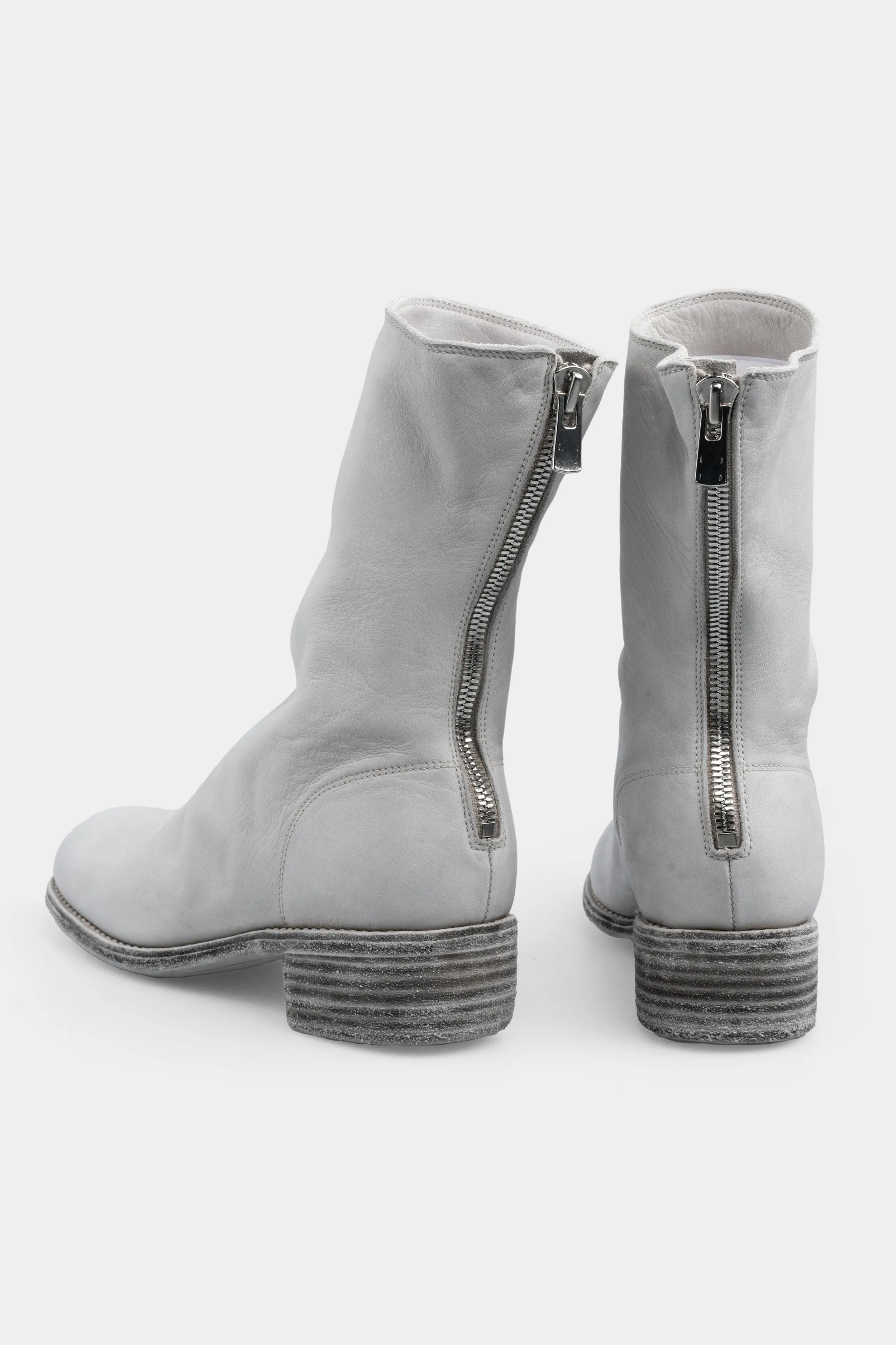 Back zip leather boots | 788X, Light Grey