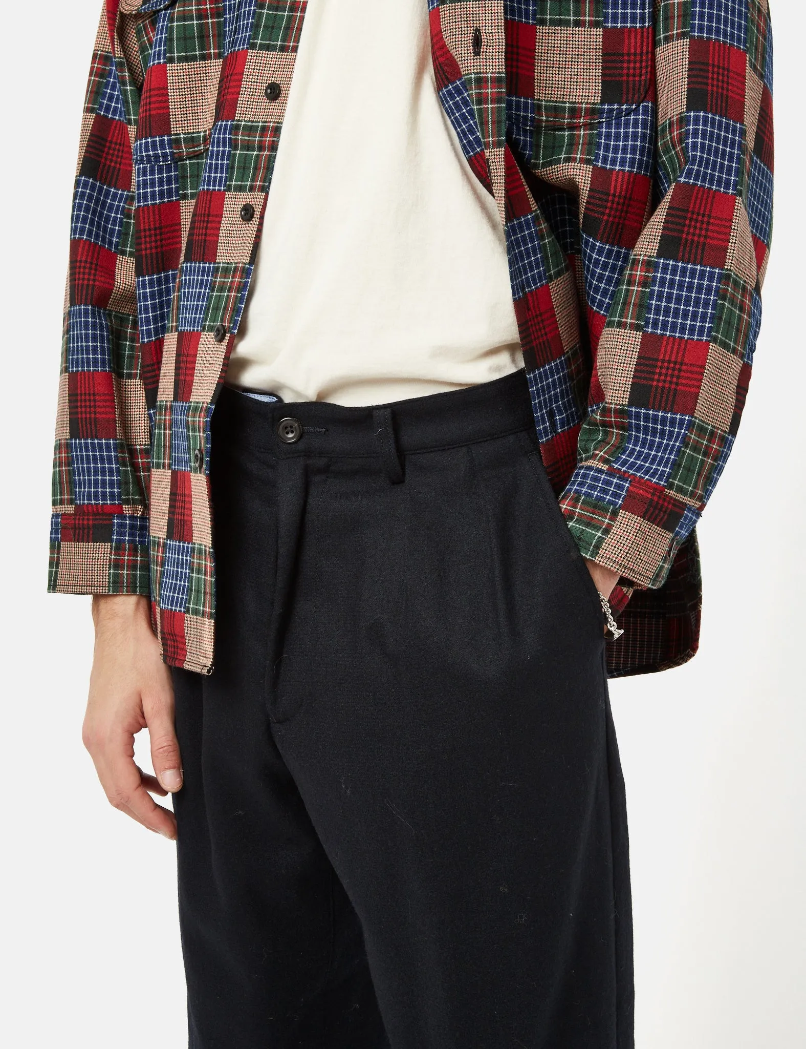 Beams Plus 2 Pleat Flannel Trousers - Navy Blue