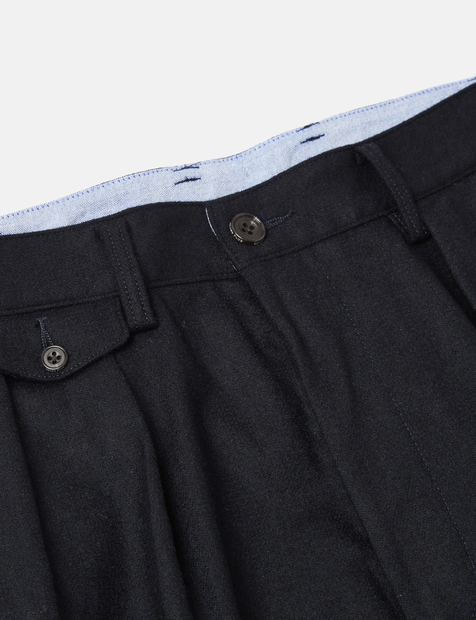 Beams Plus 2 Pleat Flannel Trousers - Navy Blue
