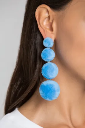 Blue Tiered Fur Button Earrings
