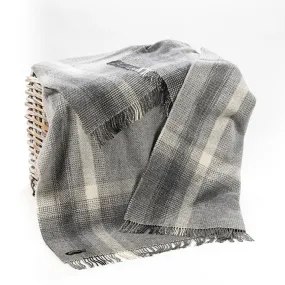Cashmere Throw Grey Silver Border Check