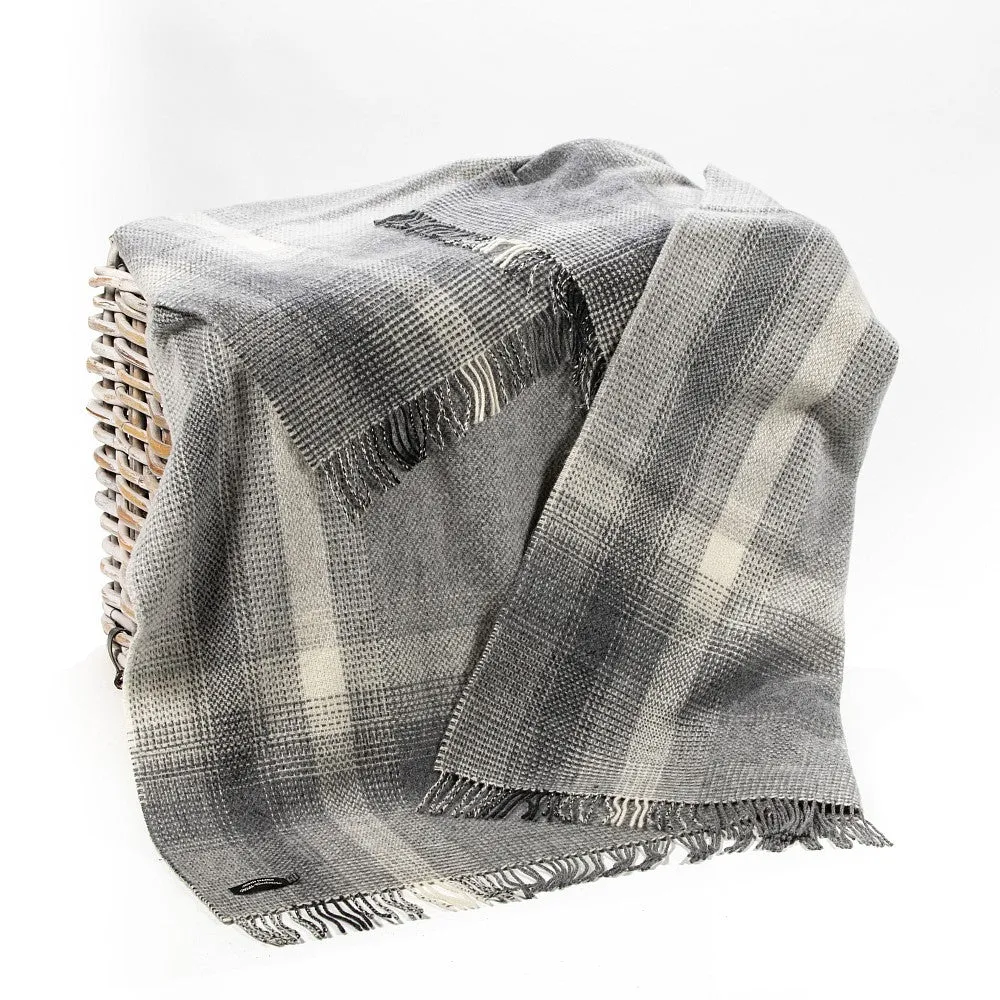 Cashmere Throw Grey Silver Border Check
