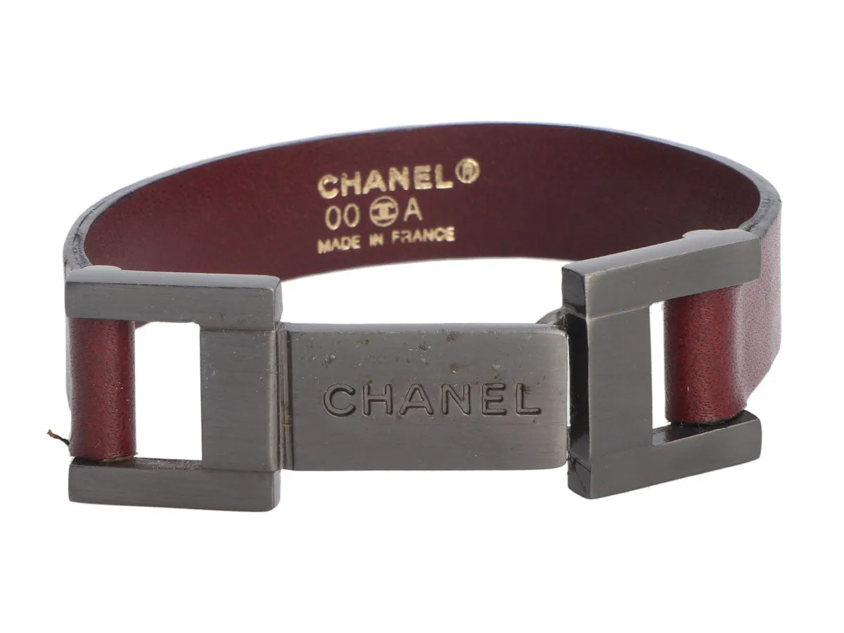 Chanel 00A Gunmetal and Brown Leather Bracelet