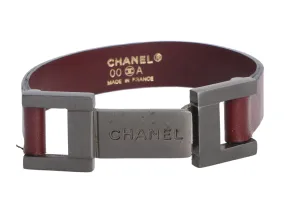 Chanel 00A Gunmetal and Brown Leather Bracelet