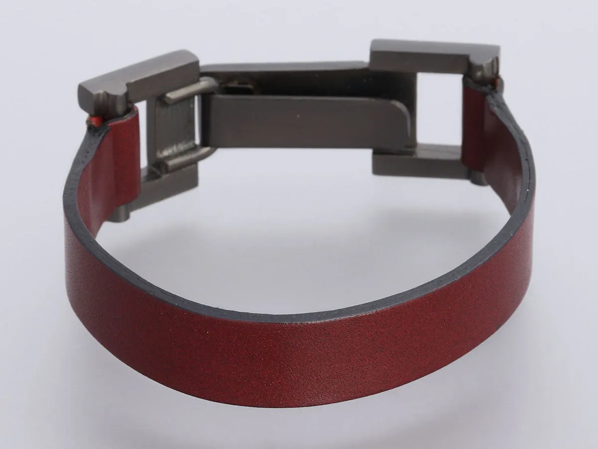 Chanel 00A Gunmetal and Brown Leather Bracelet