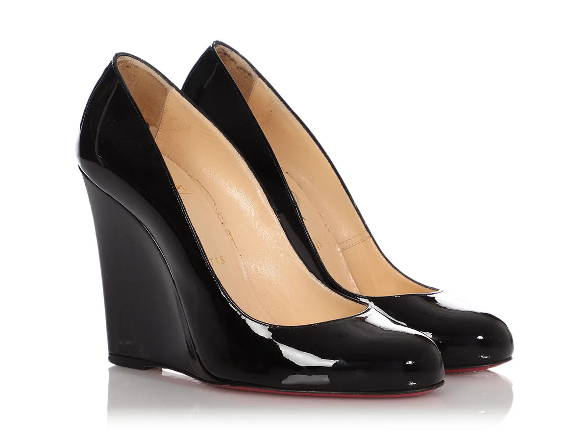 Christian Louboutin Black Patent Ron Ron Zeppa Wedges 100