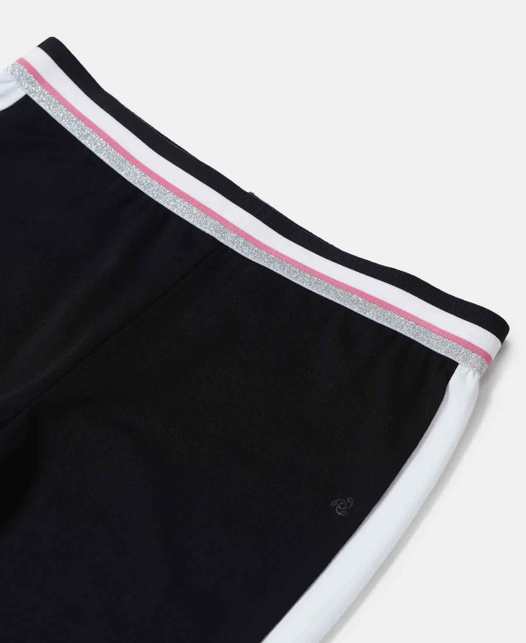 Girl's Super Combed Cotton Elastane Stretch Leggings with Contrast Side Panel - Black