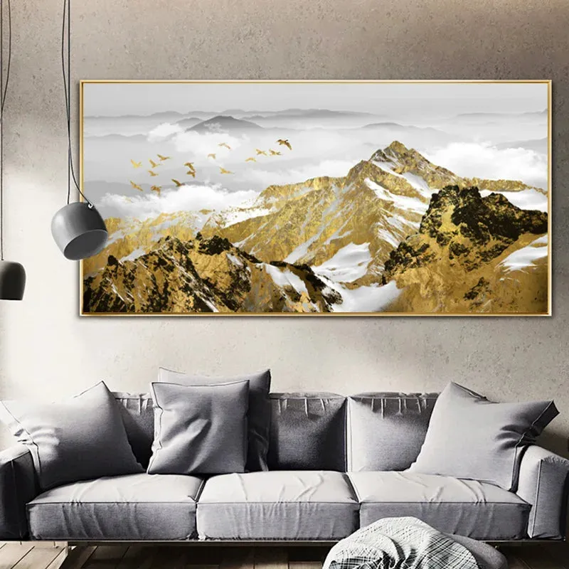Golden Mountain Landscape Wall Art Fine Art Canvas Print Auspicious Pictures For Luxury Living Room Dining Room Home Office Hotel Art Decor