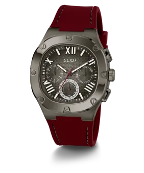 GUESS Mens Burgundy Gunmetal Multi-function Watch