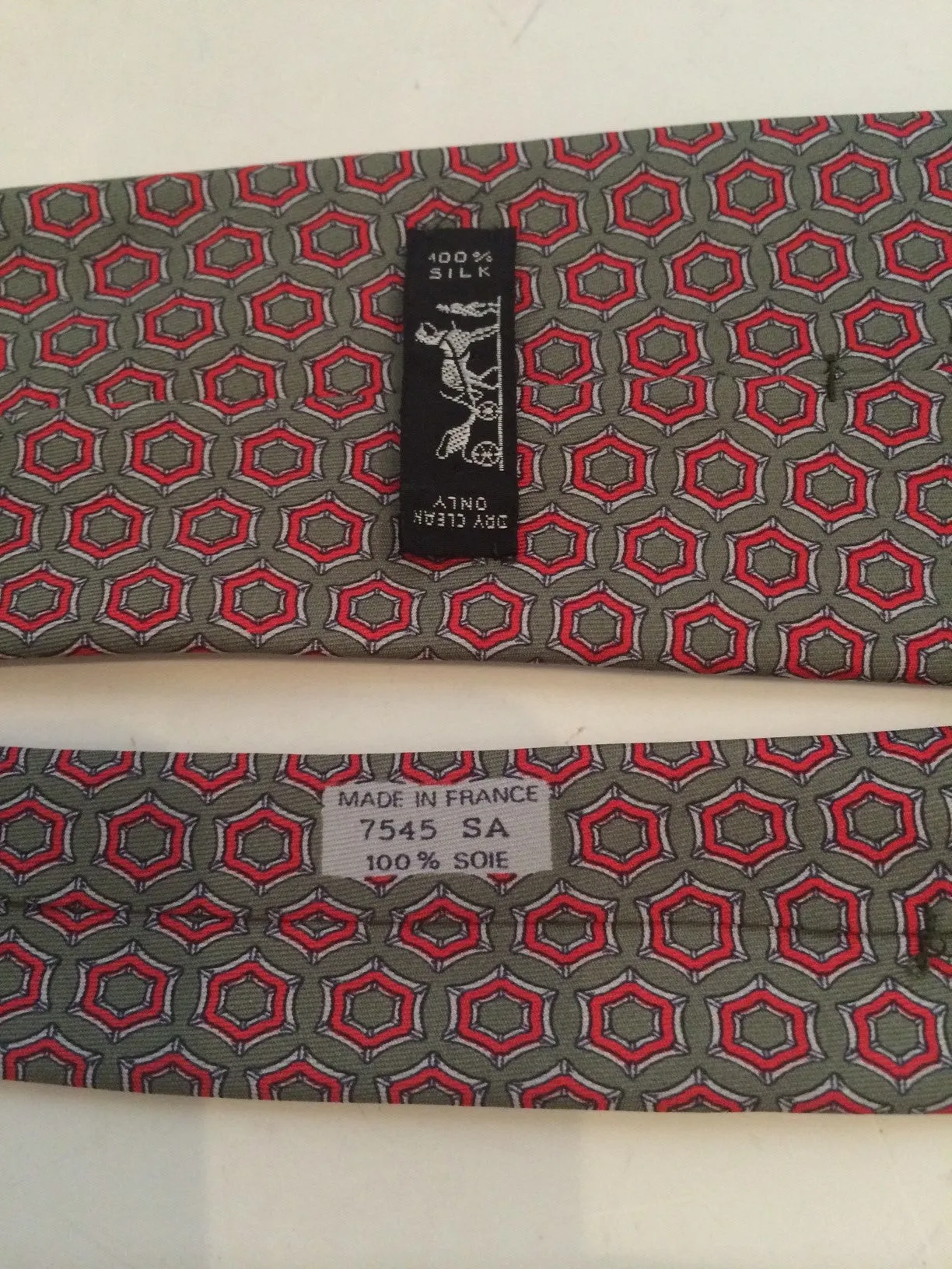 HERMES Sage Multi-color Silk Neck Tie Red White Equestrian Print