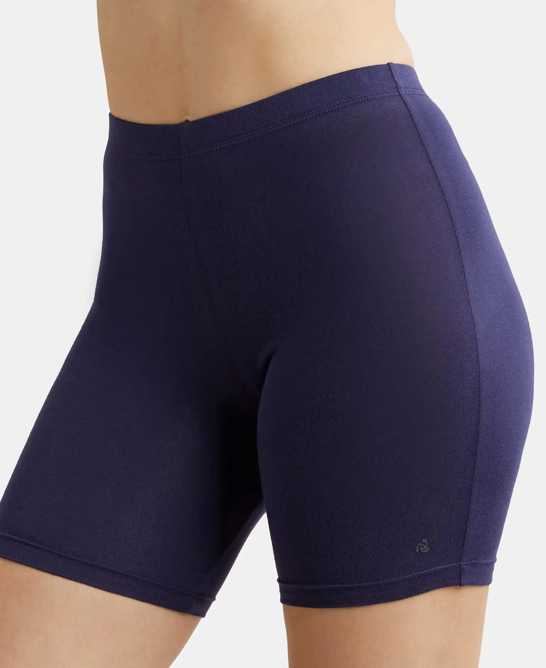 High Coverage Super Combed Cotton Elastane Stretch Shorties With Concealed Waistband - Classic Navy