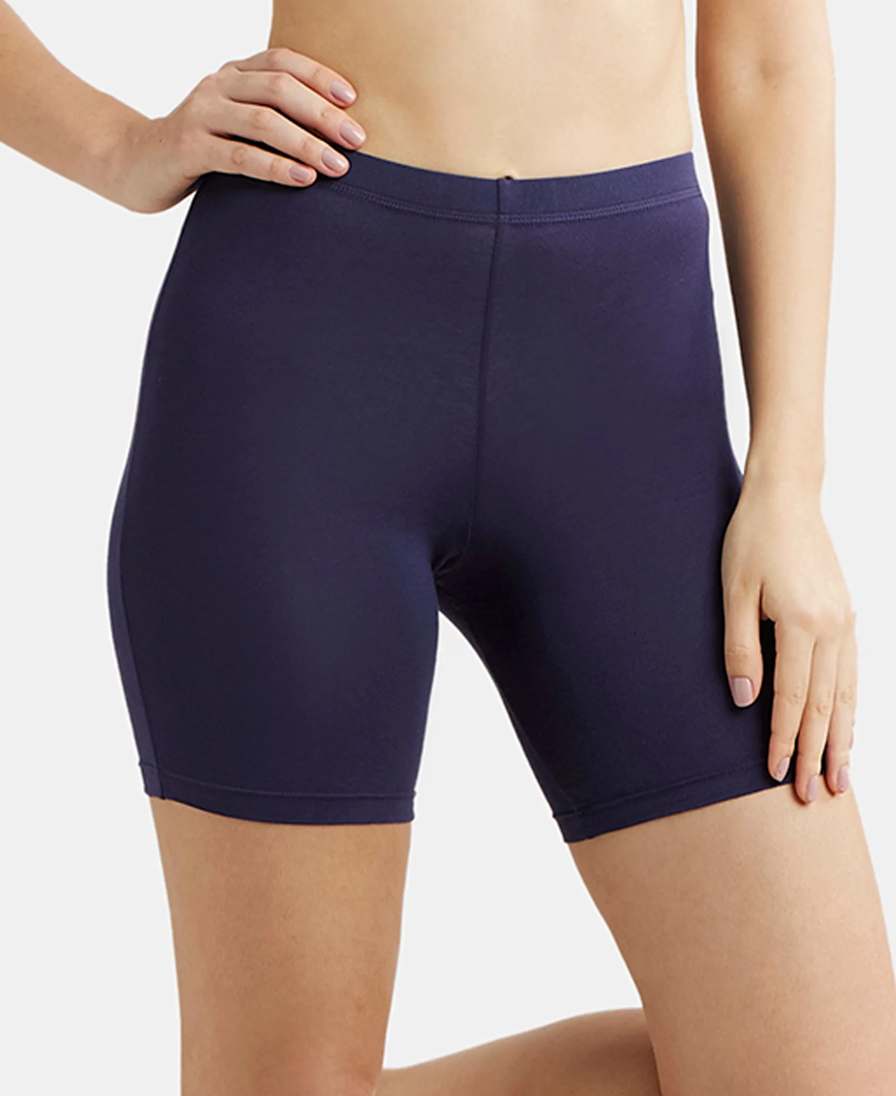 High Coverage Super Combed Cotton Elastane Stretch Shorties With Concealed Waistband - Classic Navy