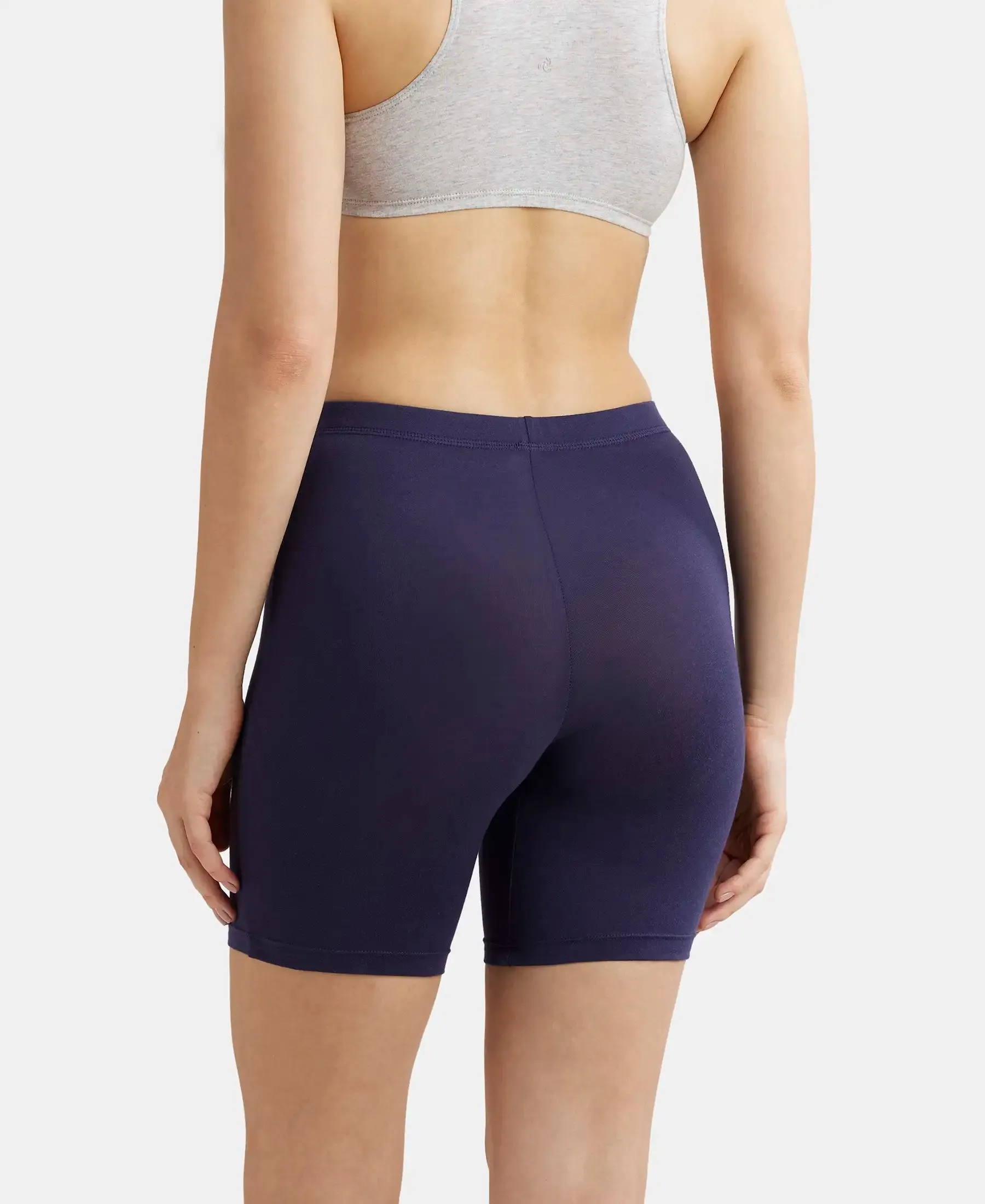 High Coverage Super Combed Cotton Elastane Stretch Shorties With Concealed Waistband - Classic Navy