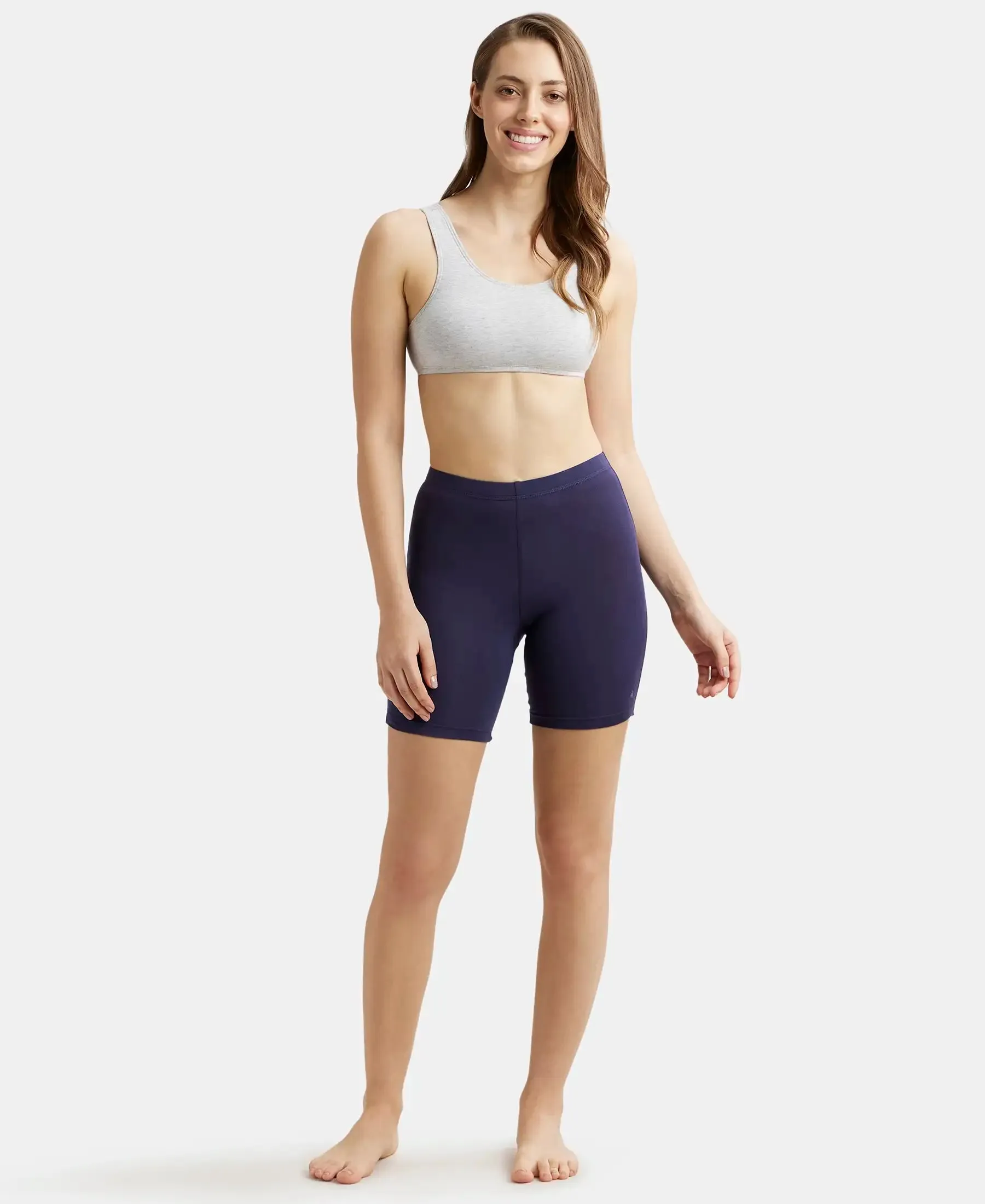 High Coverage Super Combed Cotton Elastane Stretch Shorties With Concealed Waistband - Classic Navy