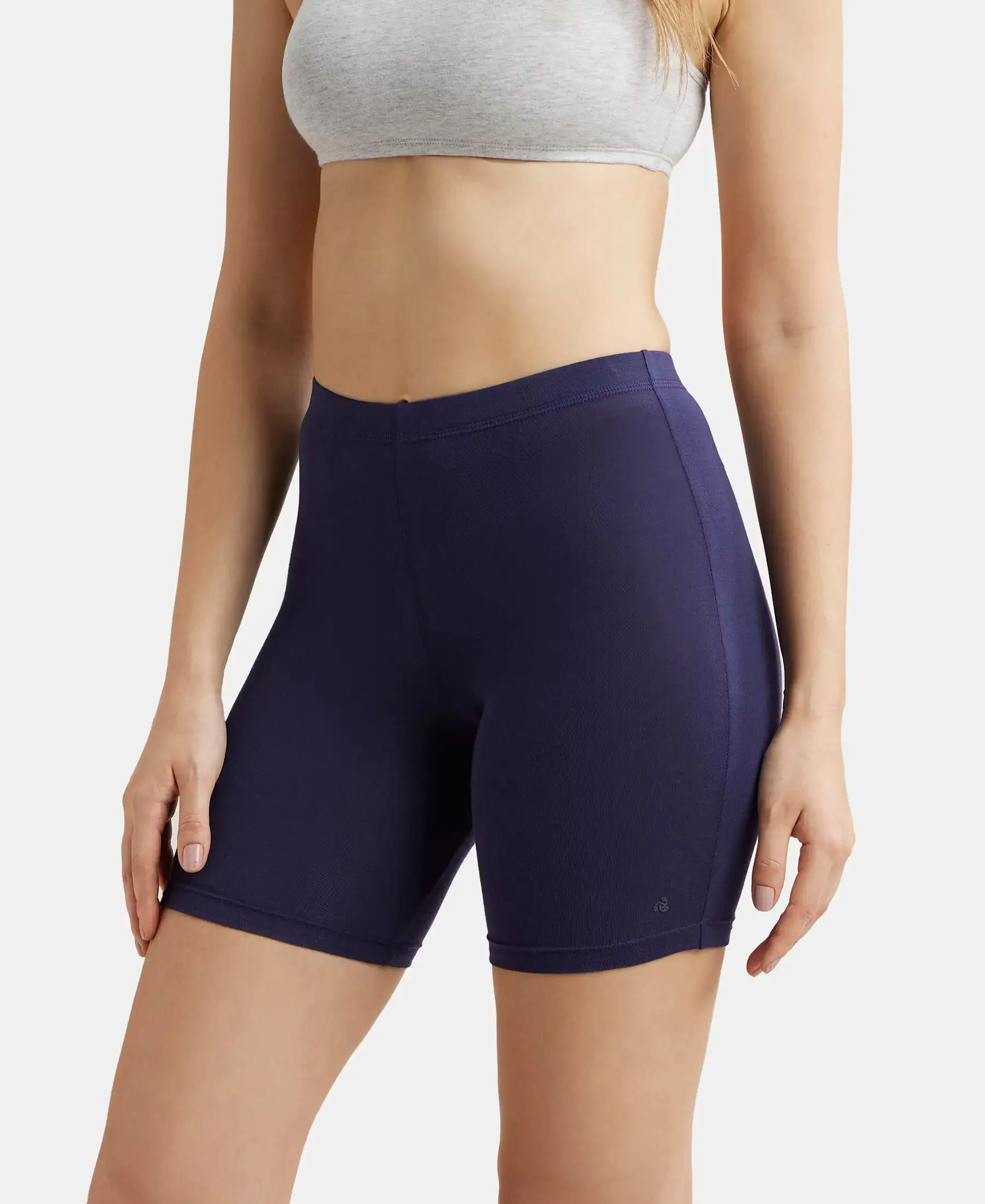 High Coverage Super Combed Cotton Elastane Stretch Shorties With Concealed Waistband - Classic Navy