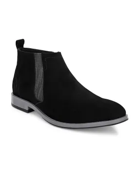 Hitz Men's Black Leather Ankle Boot Shoes with Zip Closure