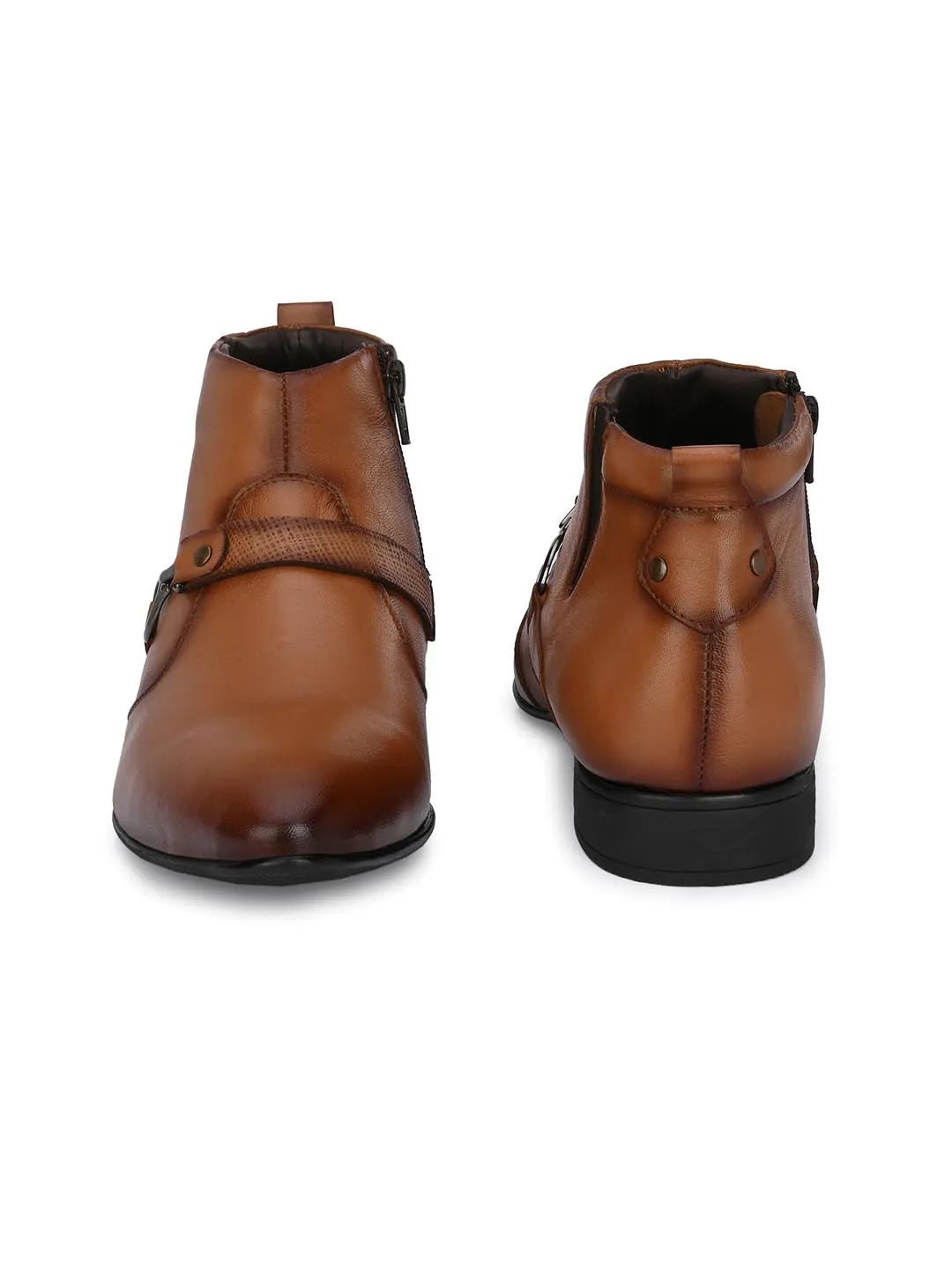 Hitz Men's Tan Leather Ankle Boot Shoes with Zip Closure