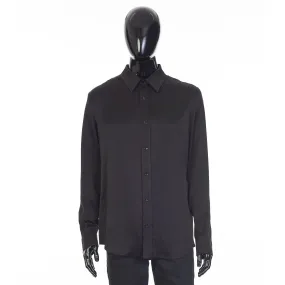 Loose Shirt With Drugstore Collar In Shiny Matte Polka Dot Micro Print Silk