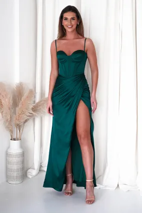 Maja Satin Corset Gown | Emerald Green