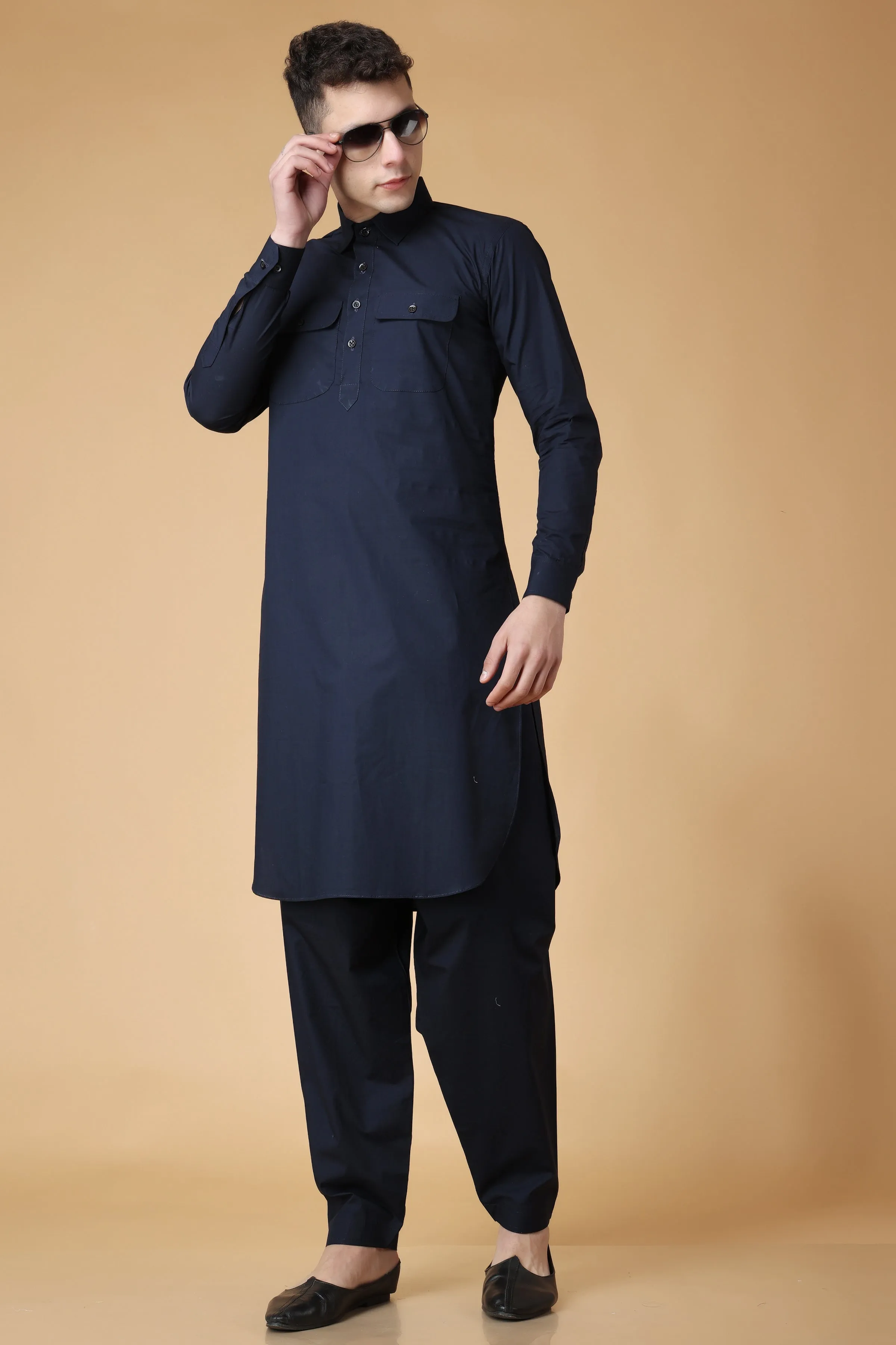 Marine Blue Cotton Kurta