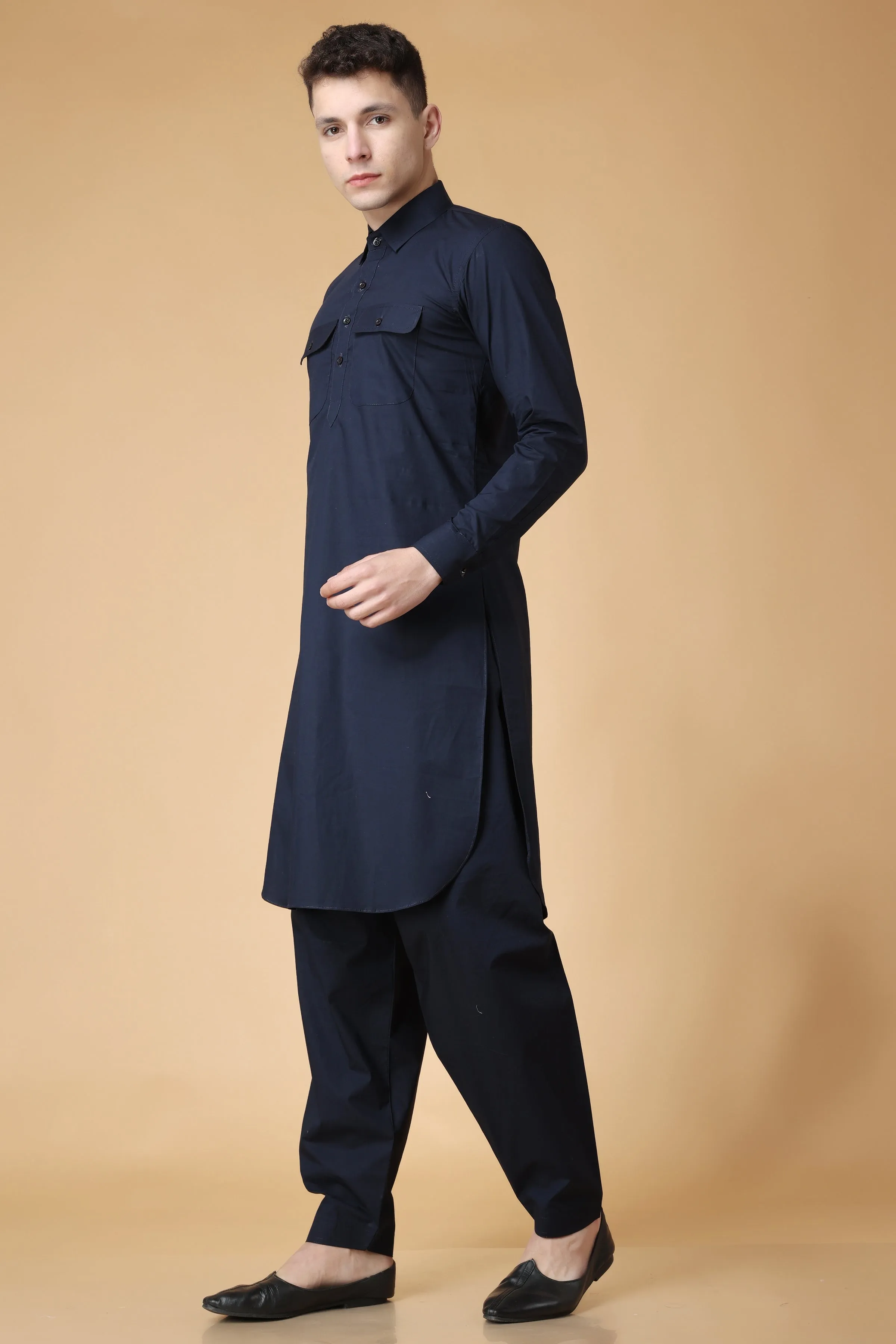 Marine Blue Cotton Kurta