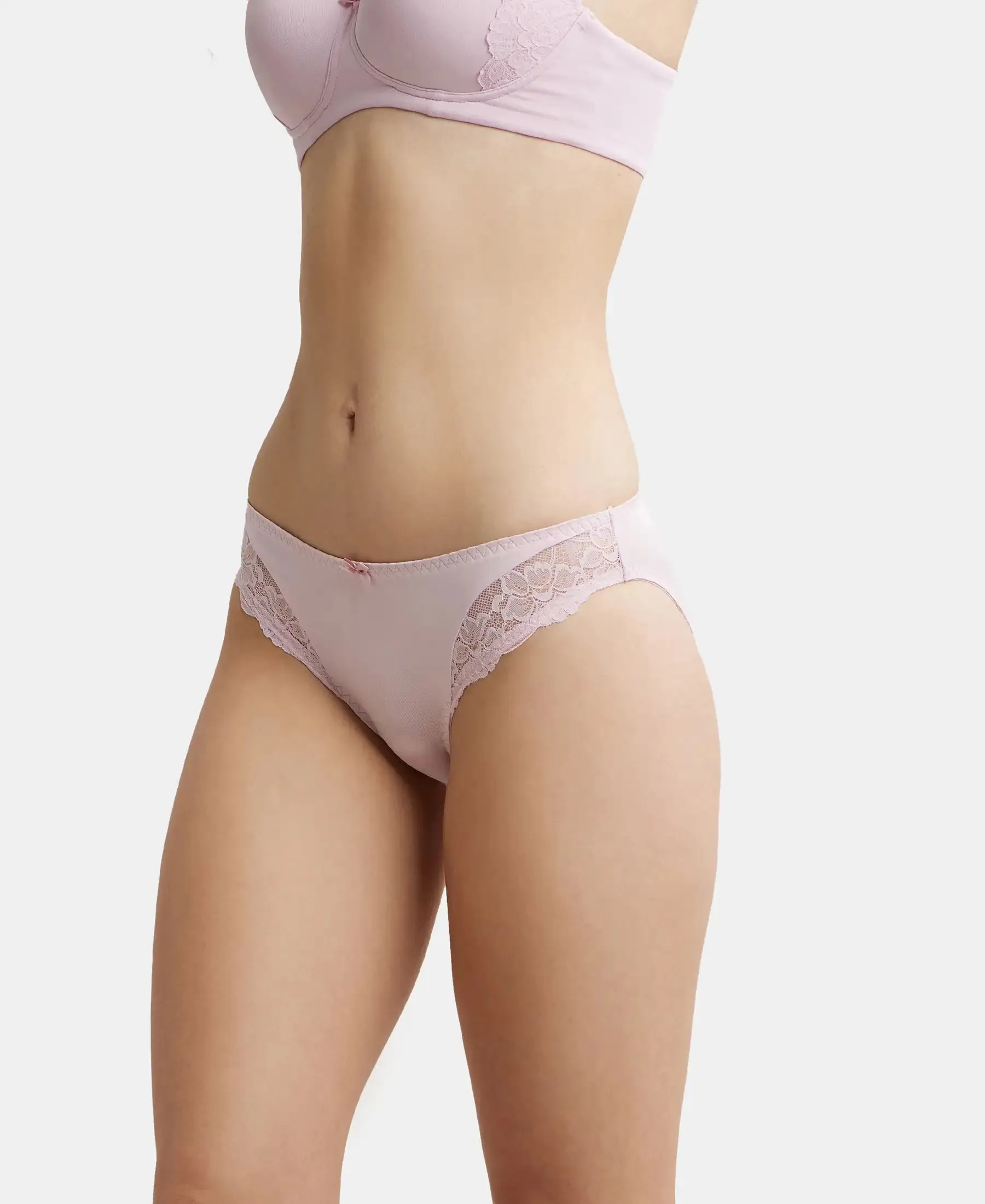 Medium Coverage Soft Touch Microfiber Elastane Stretch Lace Styled Bikini With StayFresh Treatment - Fragrant Lily