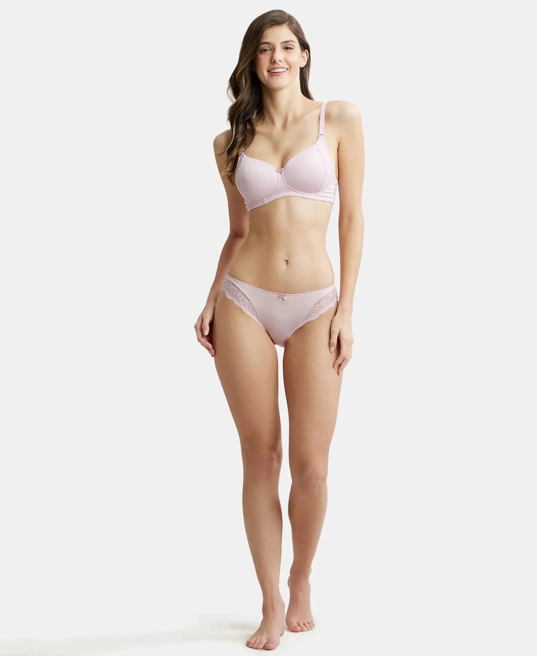 Medium Coverage Soft Touch Microfiber Elastane Stretch Lace Styled Bikini With StayFresh Treatment - Fragrant Lily