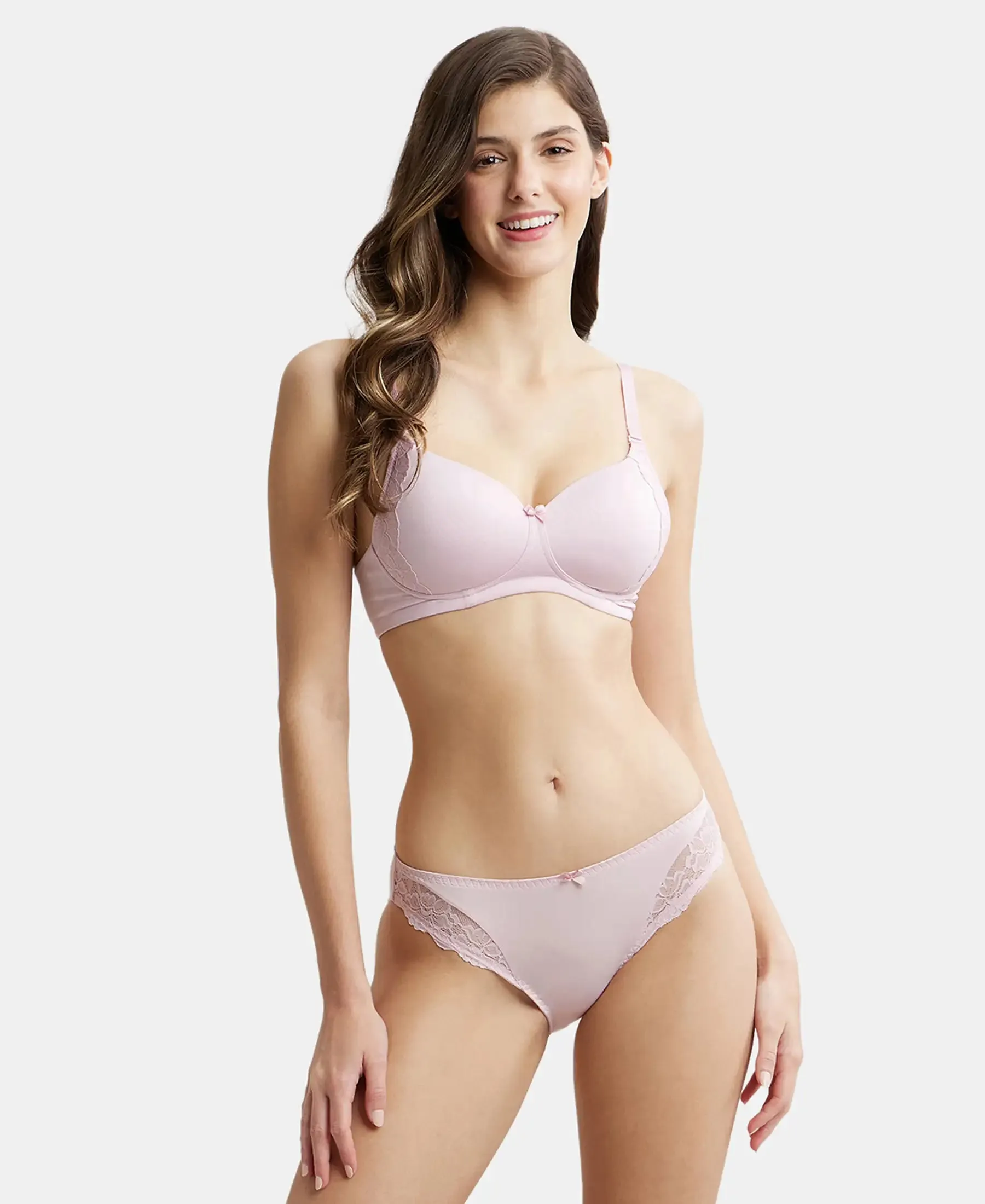 Medium Coverage Soft Touch Microfiber Elastane Stretch Lace Styled Bikini With StayFresh Treatment - Fragrant Lily