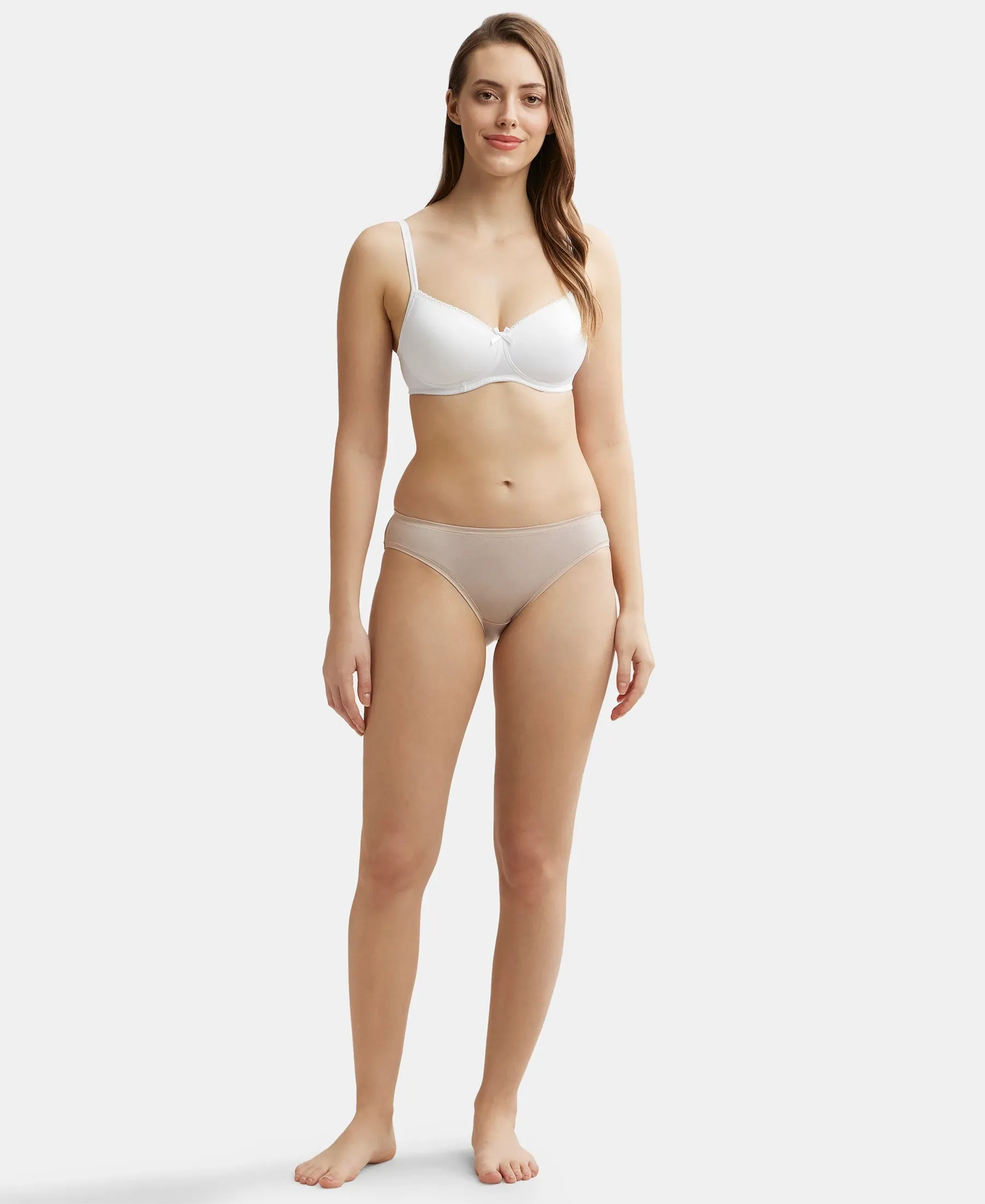Medium Coverage Tencel Lyocell Elastane Stretch Mid Waist Bikini With Concealed Waistband and StayFresh Treatment - Mushroom