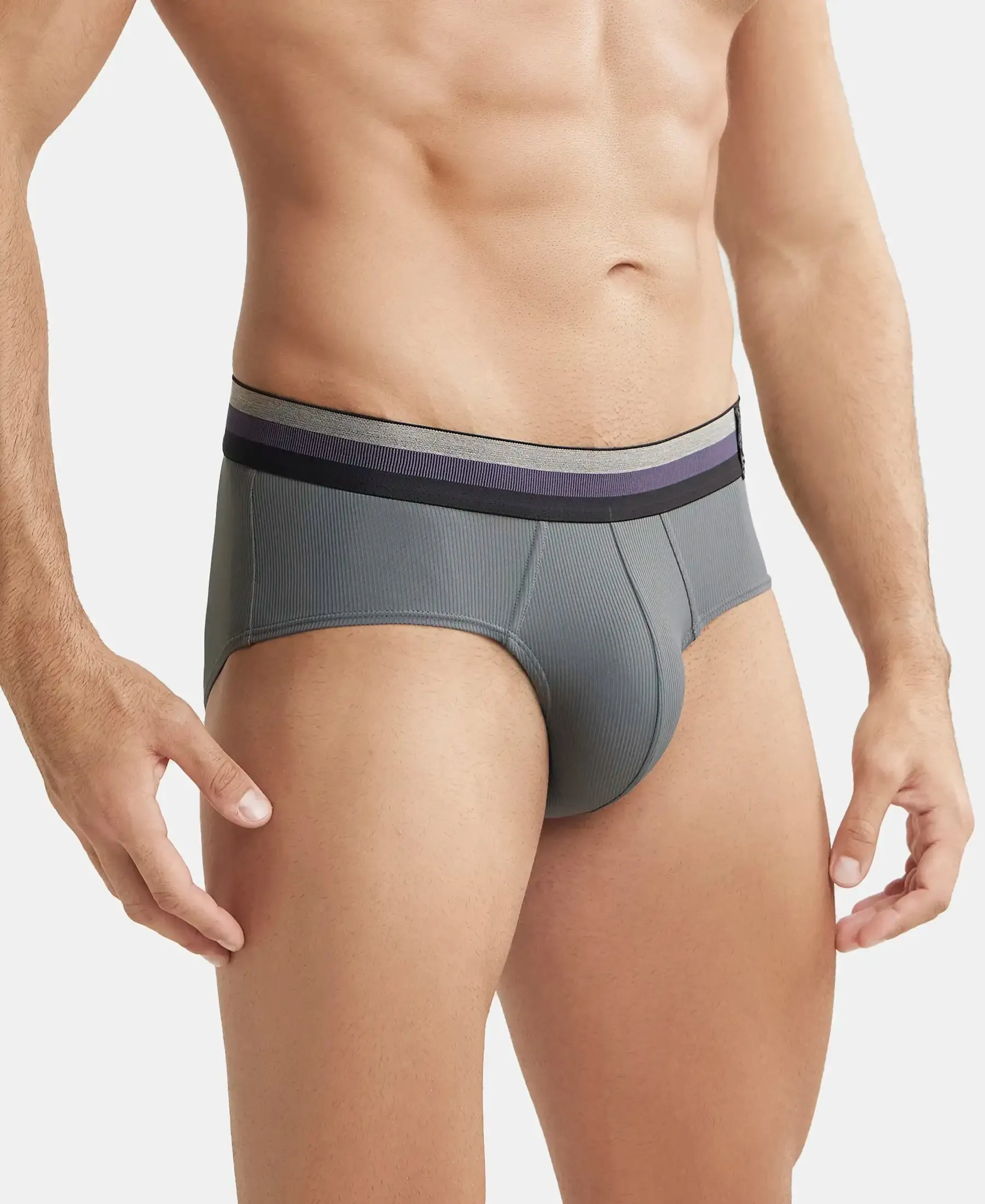 Microfiber Elastane Stretch Solid Brief with StayDry Treatment - Gunmetal